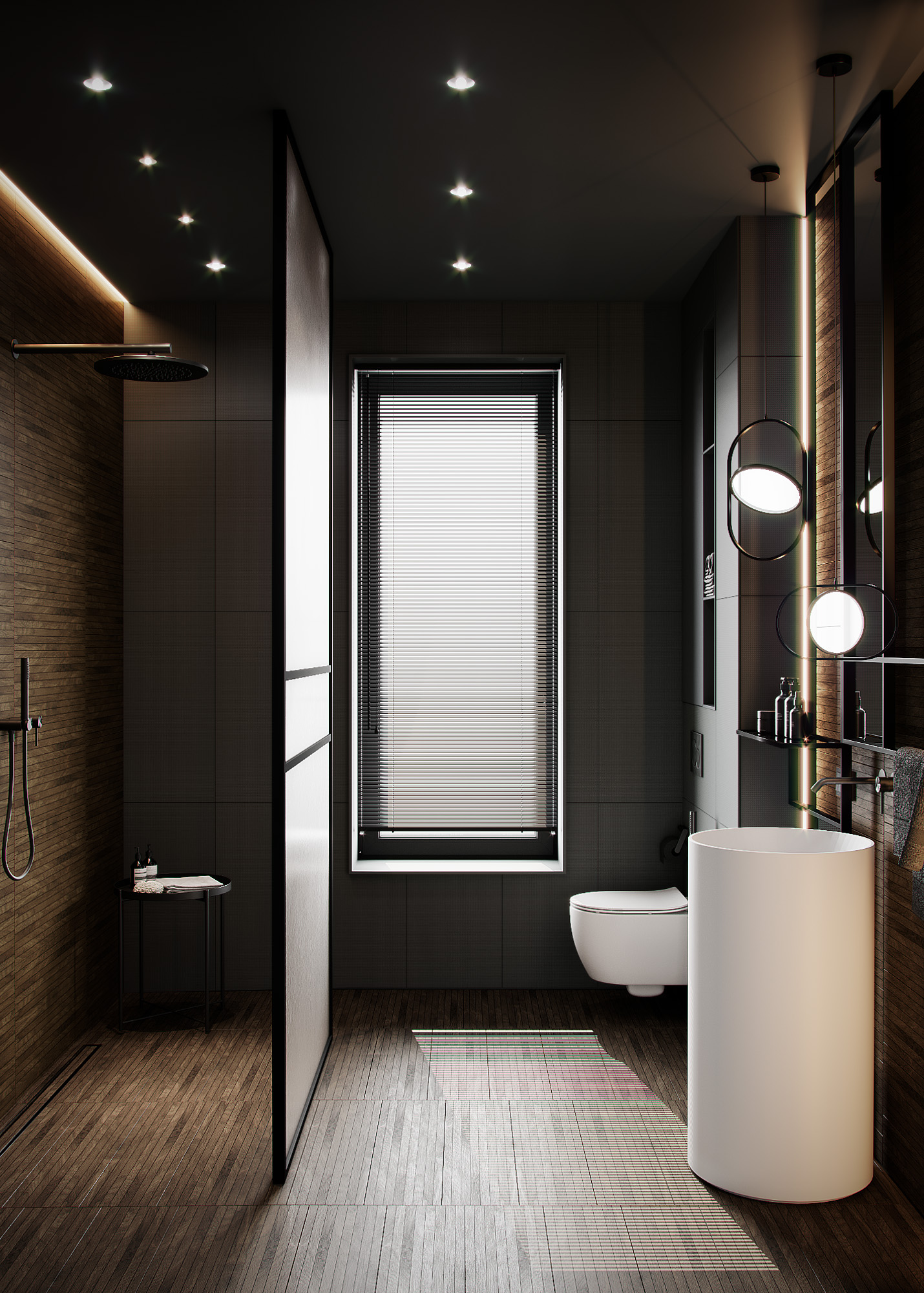 Modern country house in dark colors, bathroom, photo 4