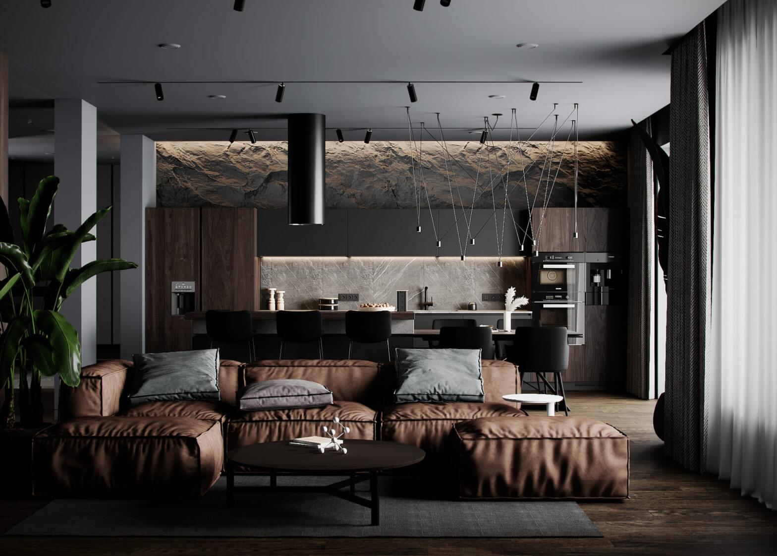 Modern country house in dark colors