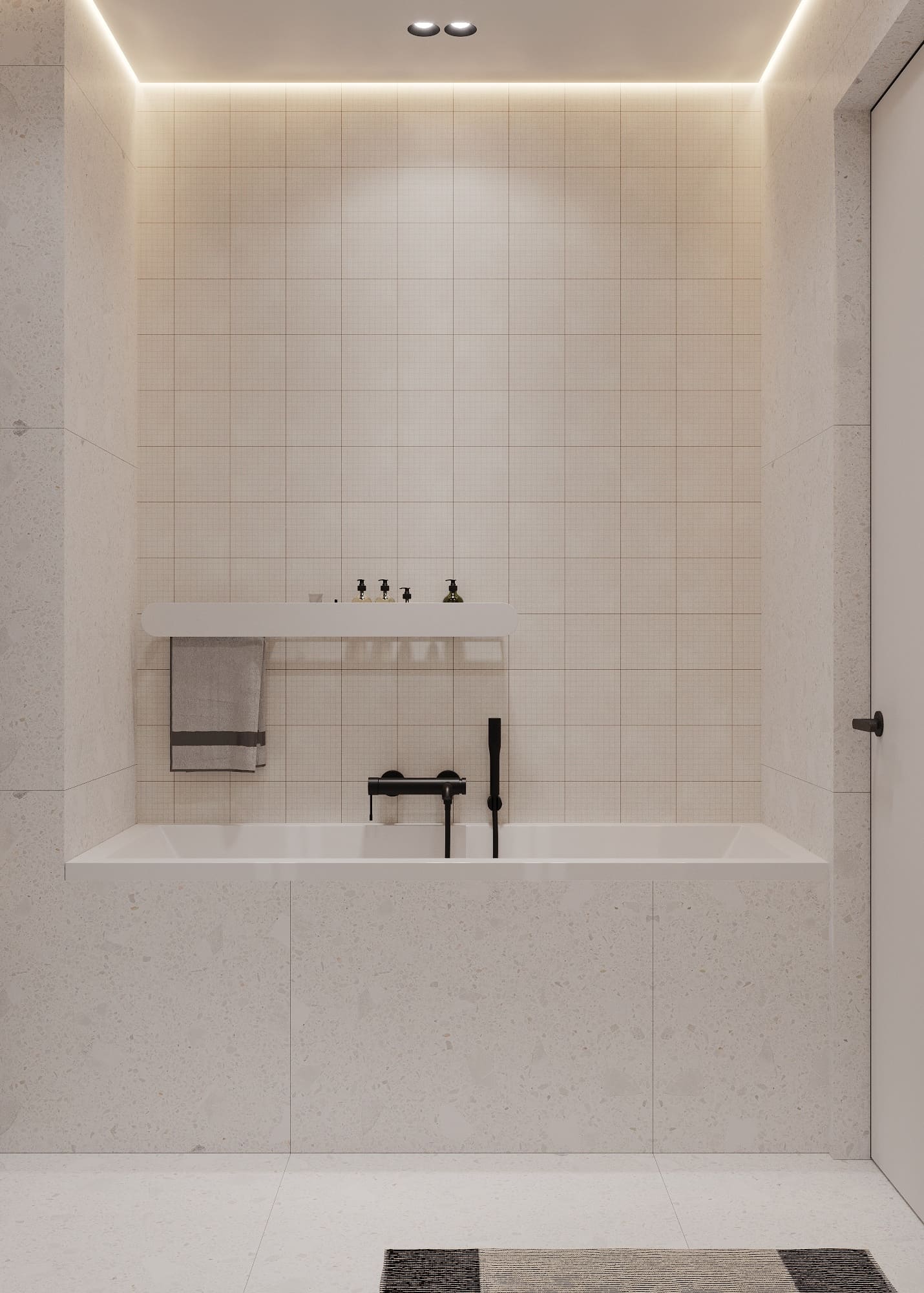 Minimalistic apartment with bright accents for a young couple, bathroom, photo 2