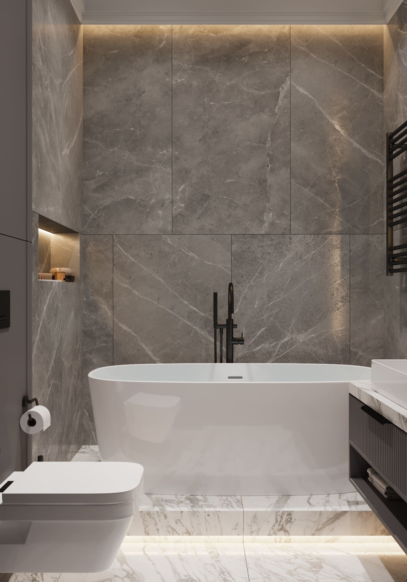 Modern spacious apartment with neoclassical elements, bathroom, photo 9