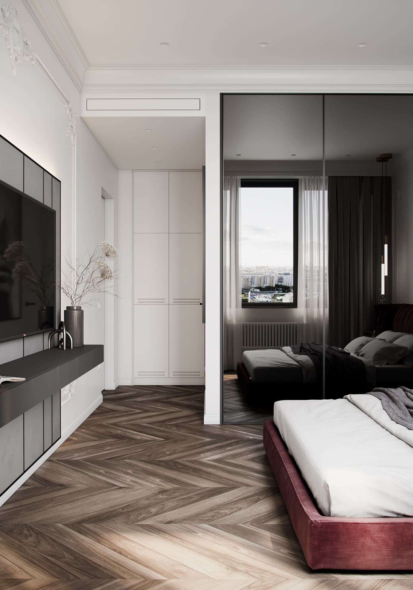 Modern spacious apartment with neoclassical elements, bedroom, photo 34