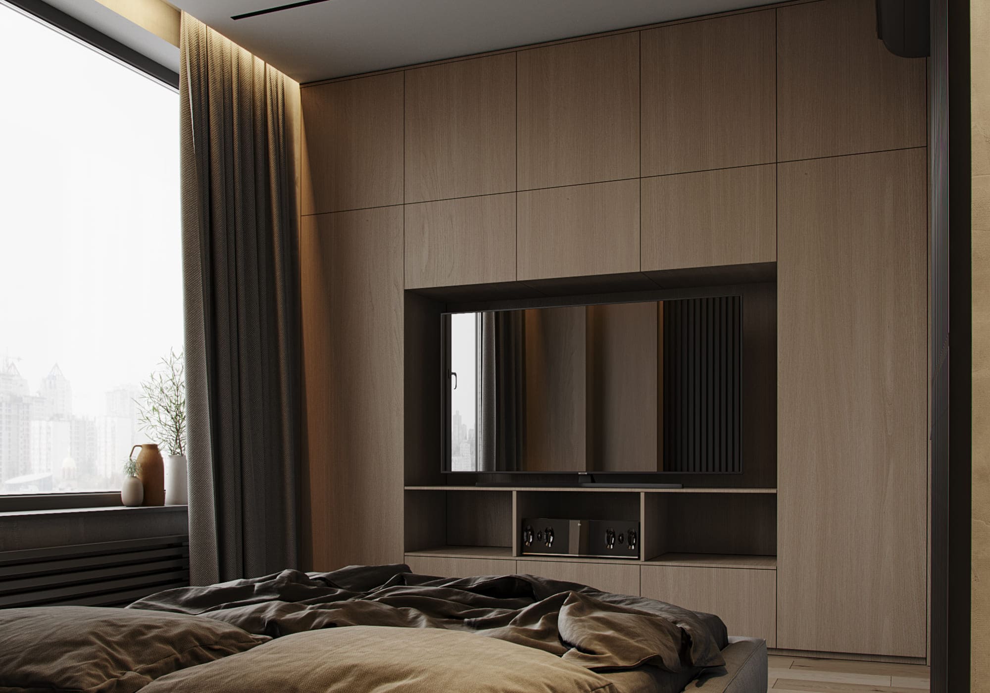 A modern apartment for a bachelor with a panoramic view of the garden, bedroom, photo 15