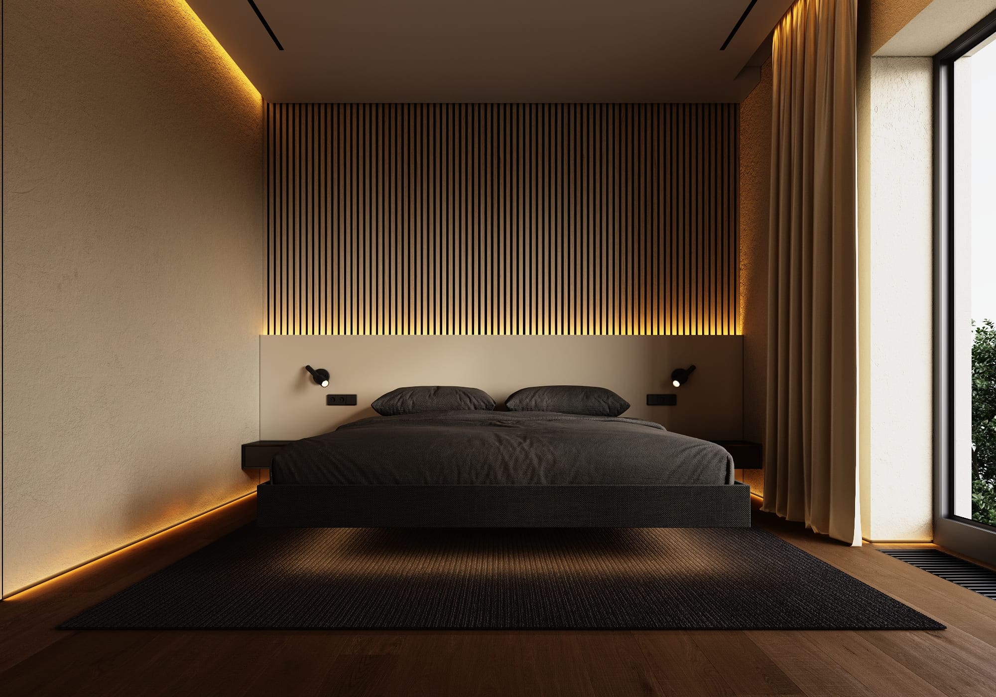 Stylish minimalist apartment, bedroom, photo 35