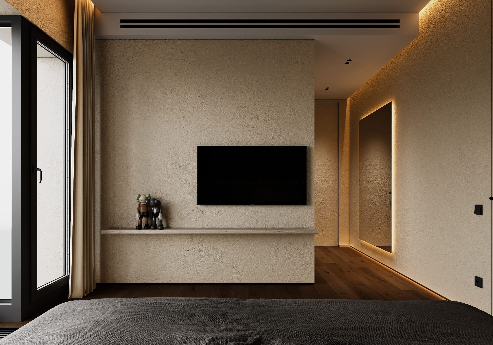Stylish minimalist apartment, bedroom, photo 32
