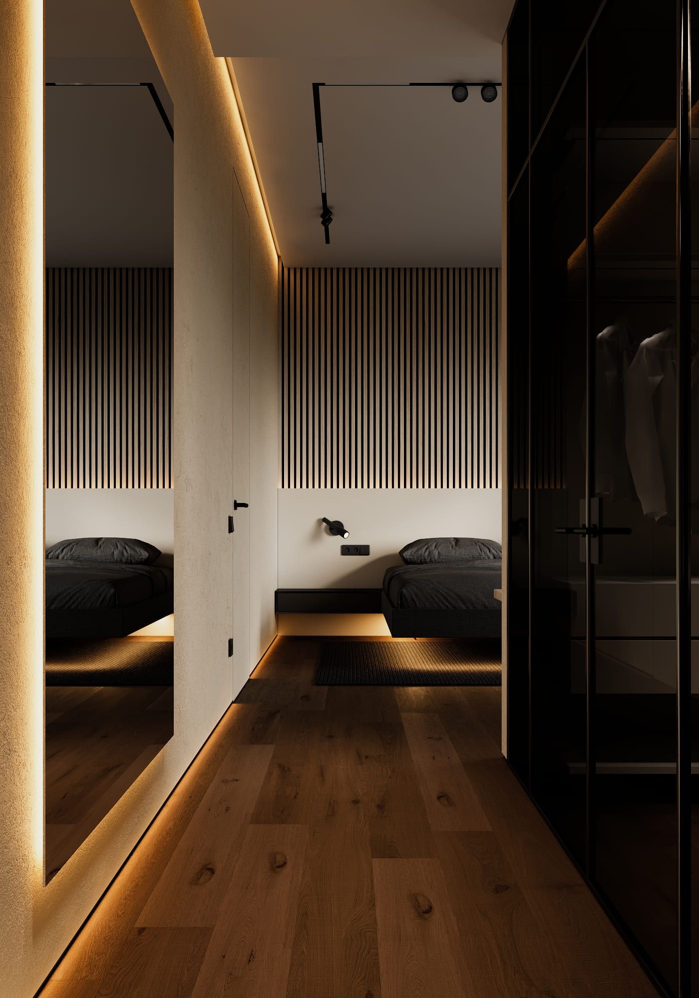 Stylish minimalist apartment, bedroom, photo 31