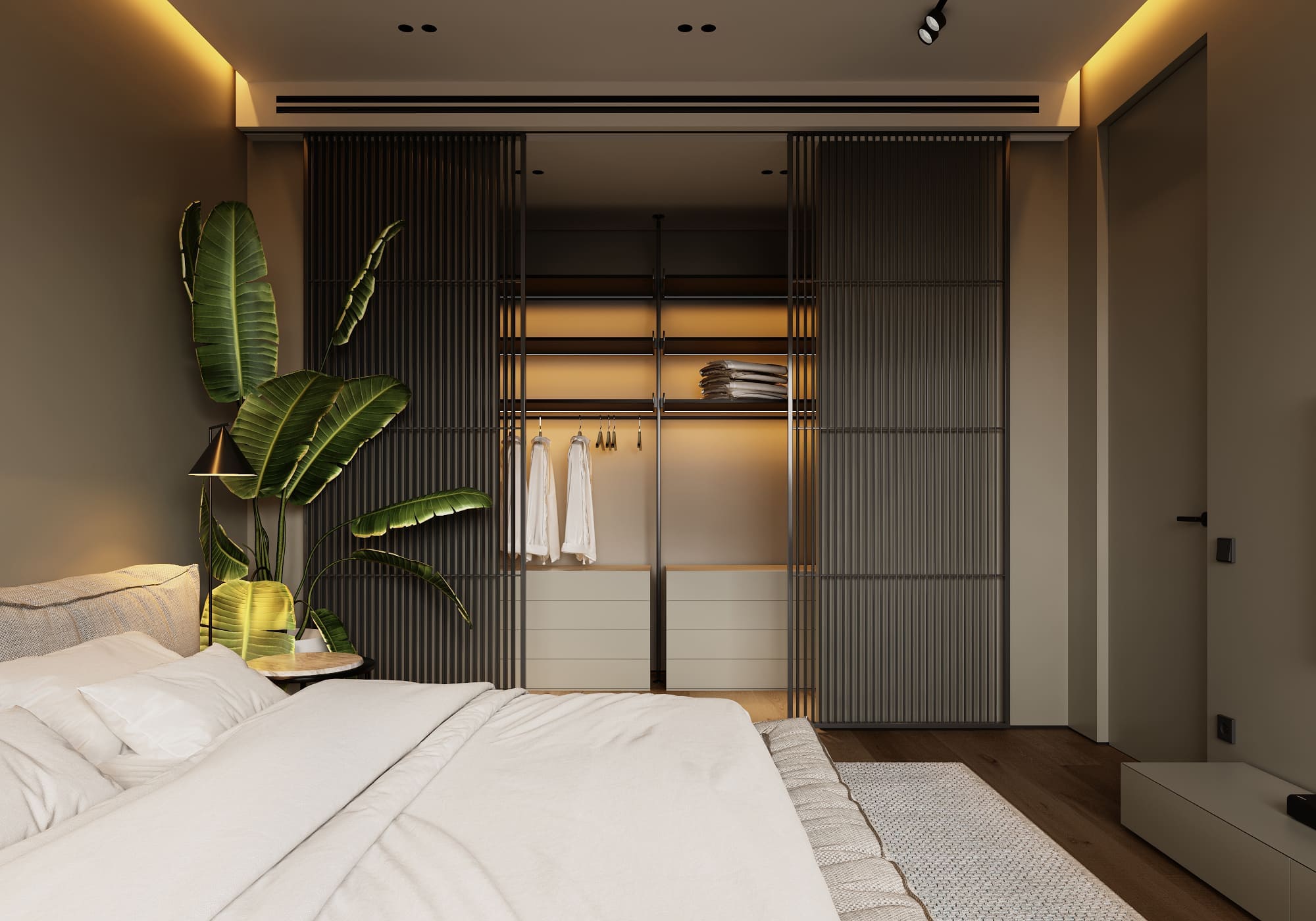 Stylish minimalist apartment, bedroom, photo 24