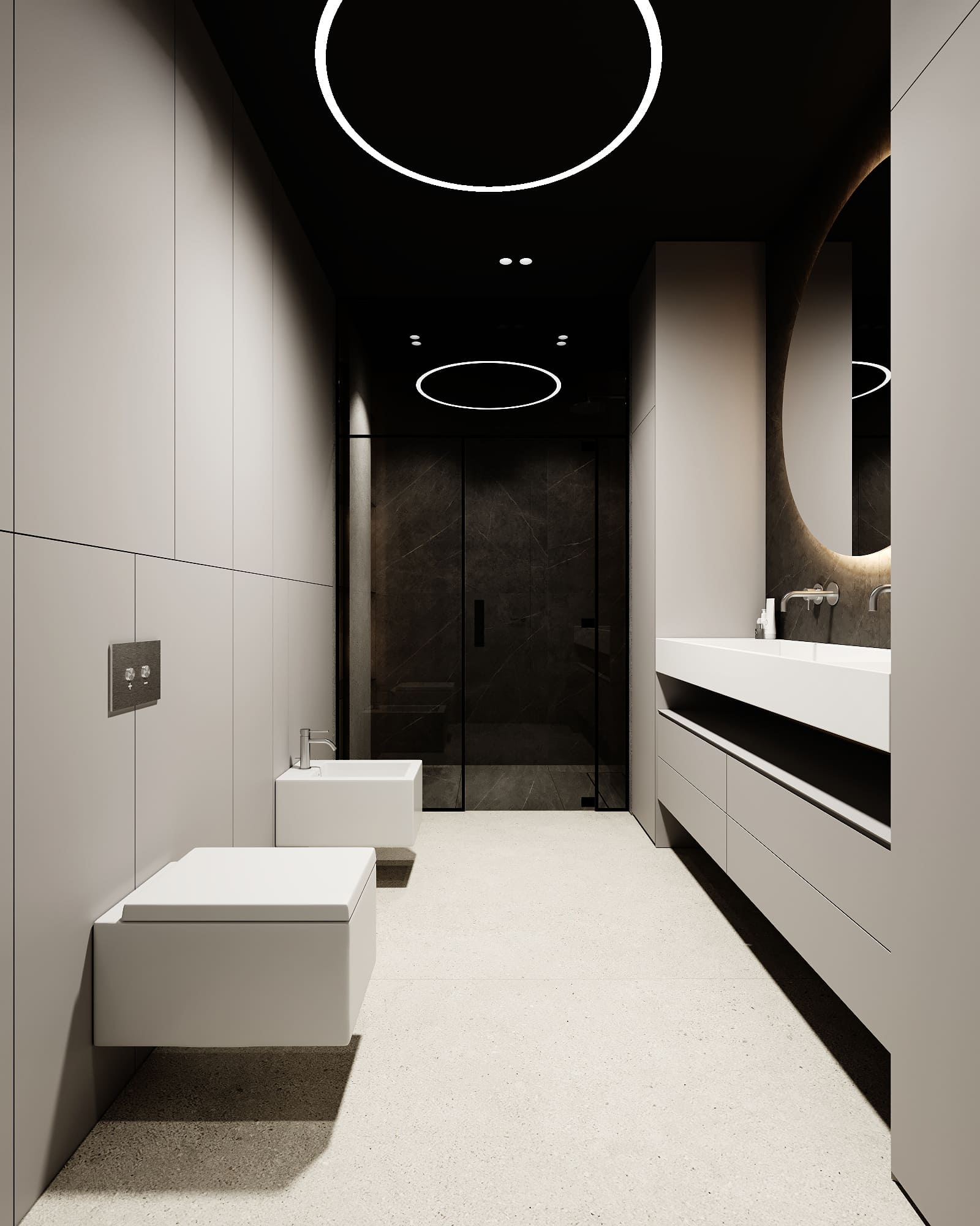 Stylish minimalist apartment, bathroom, photo 12