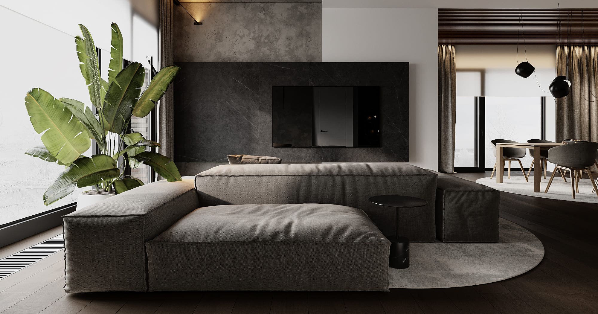 Stylish minimalist apartment, kitchen-living room, photo 46