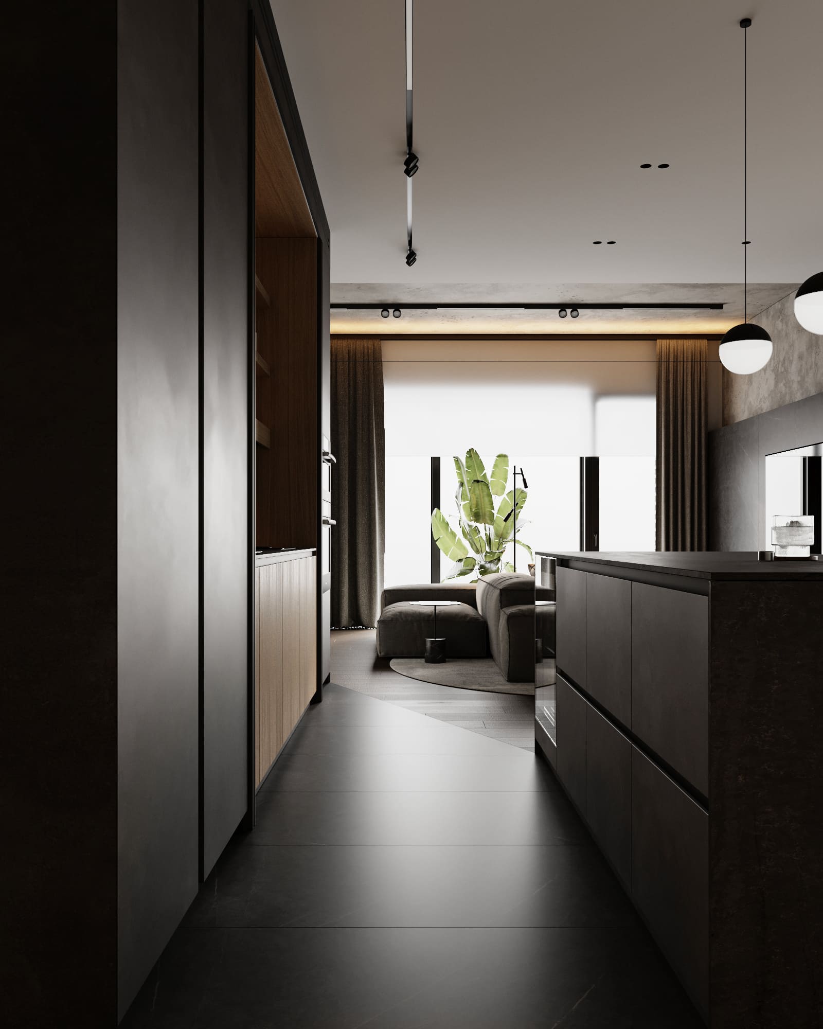 Stylish minimalist apartment, kitchen-living room, photo 44