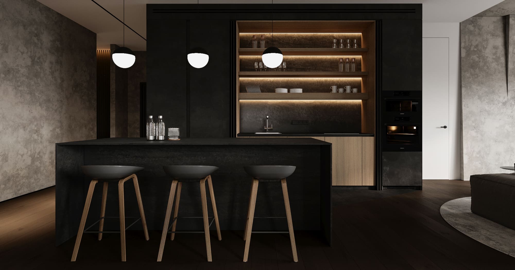 Stylish minimalist apartment, kitchen-living room, photo 40
