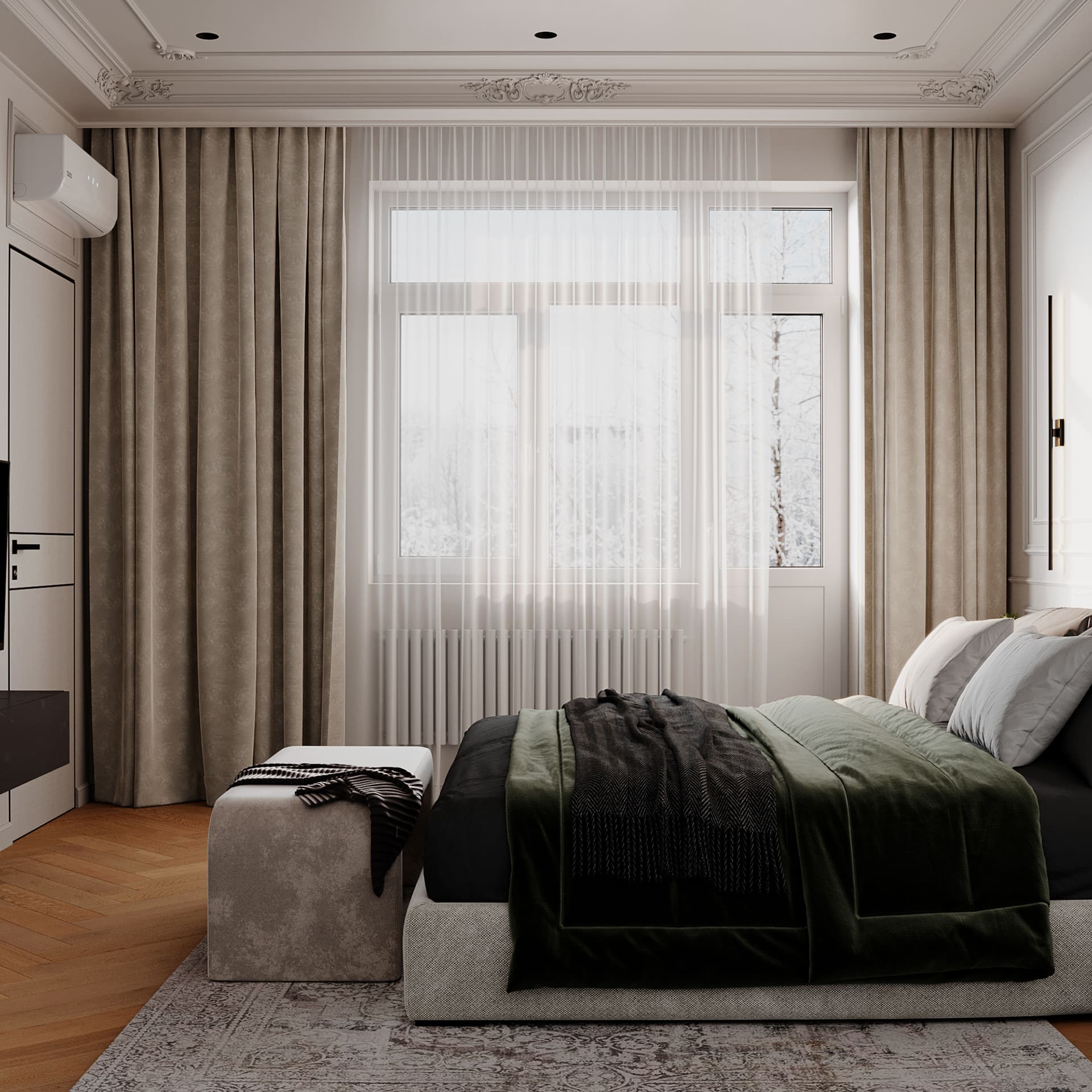 A country house in a dark color scheme, bedroom, photo 45