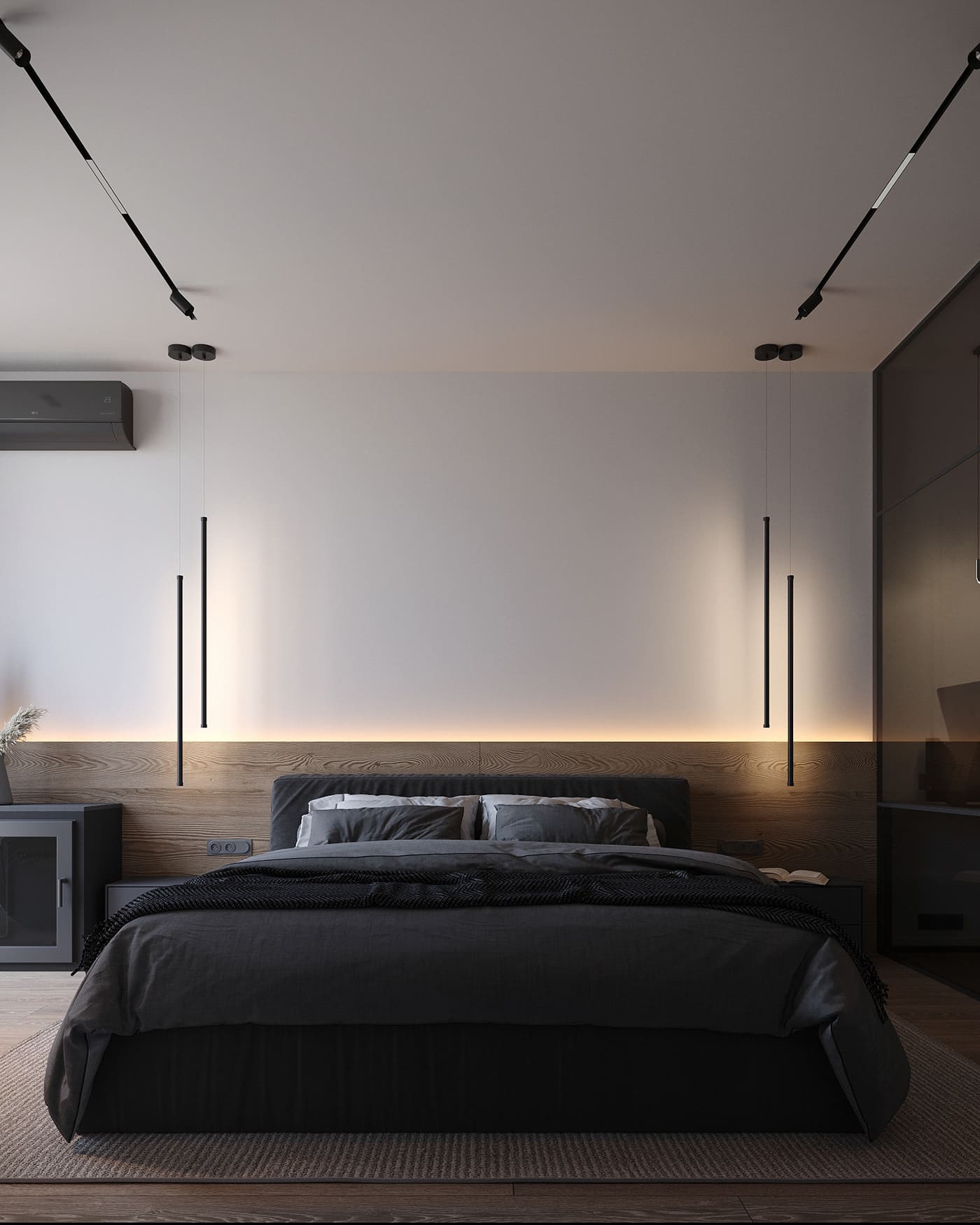 Apartment in dark colors in a modern style, bedroom, photo 20