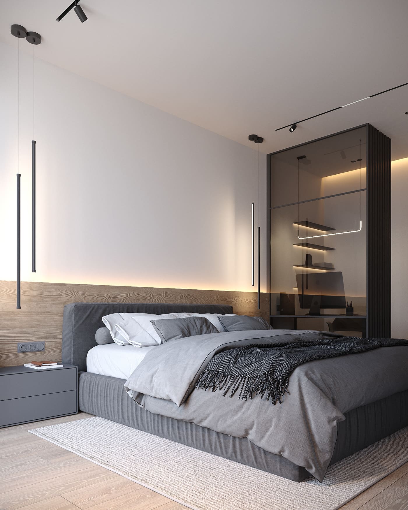 Apartment in dark colors in a modern style, bedroom, photo 19