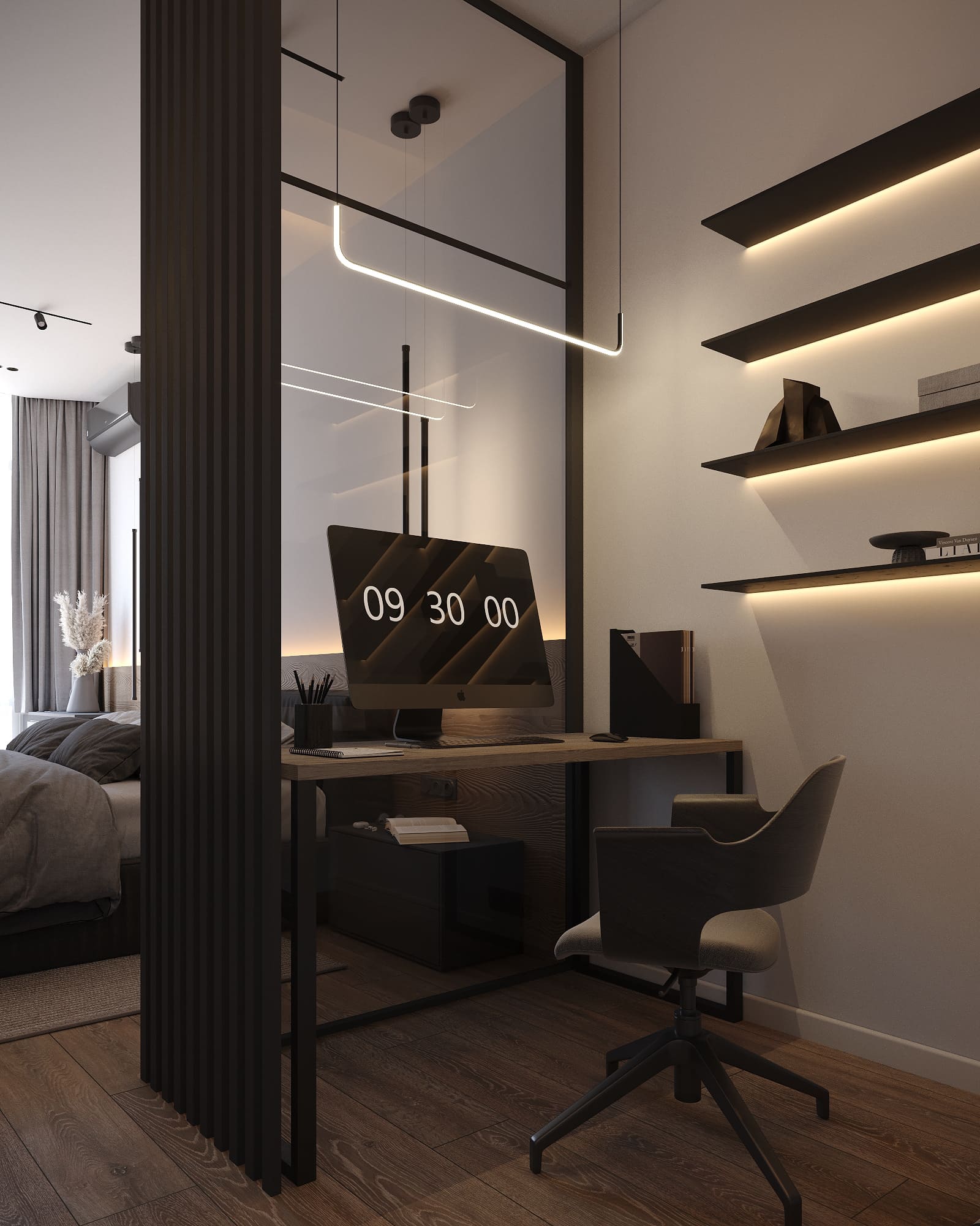 Apartment in dark colors in a modern style, bedroom, photo 17