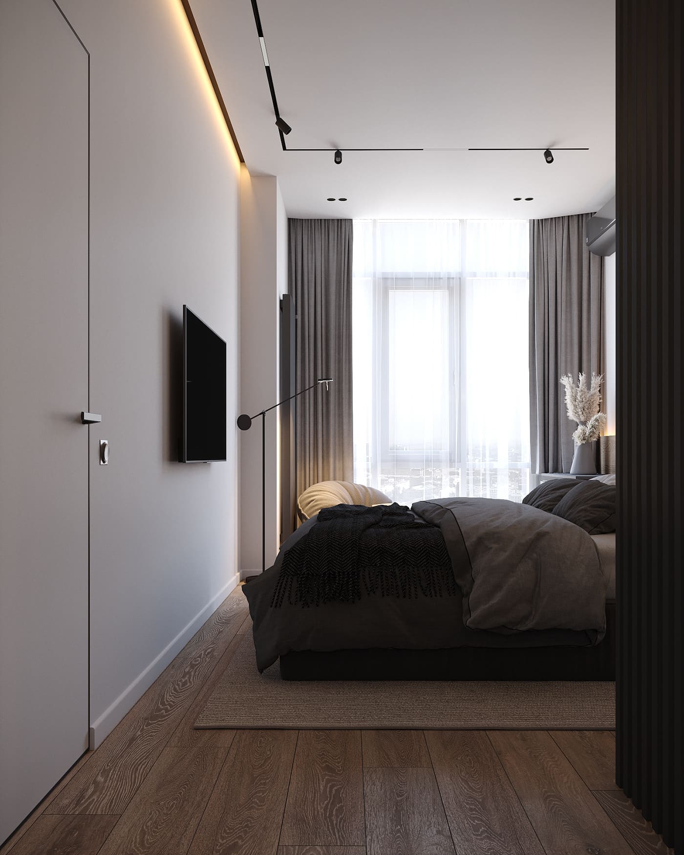 Apartment in dark colors in a modern style, bedroom, photo 16