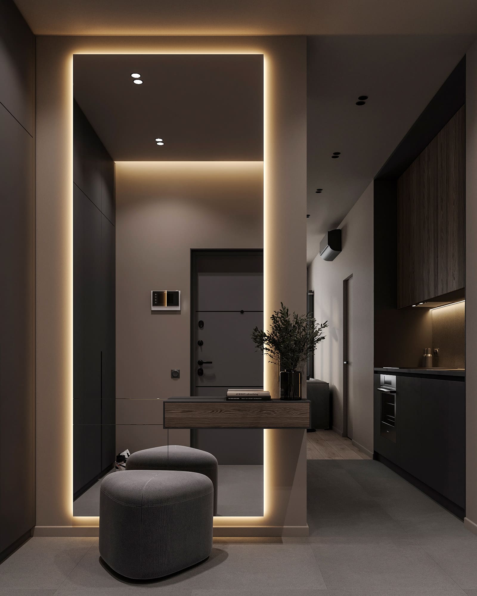 Apartment in dark colors in a modern style