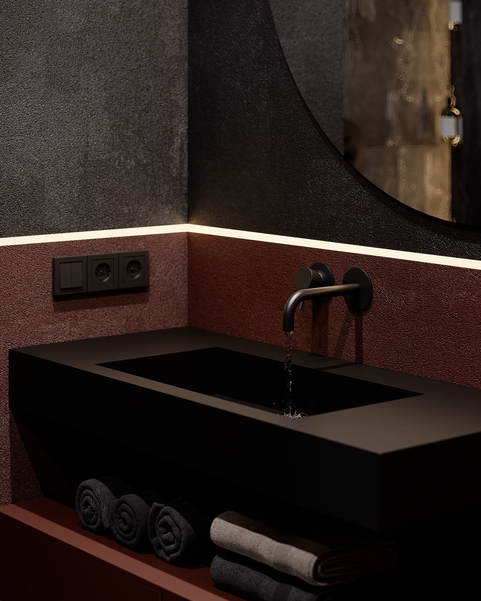 A country house in a dark color scheme, bathroom, photo 42