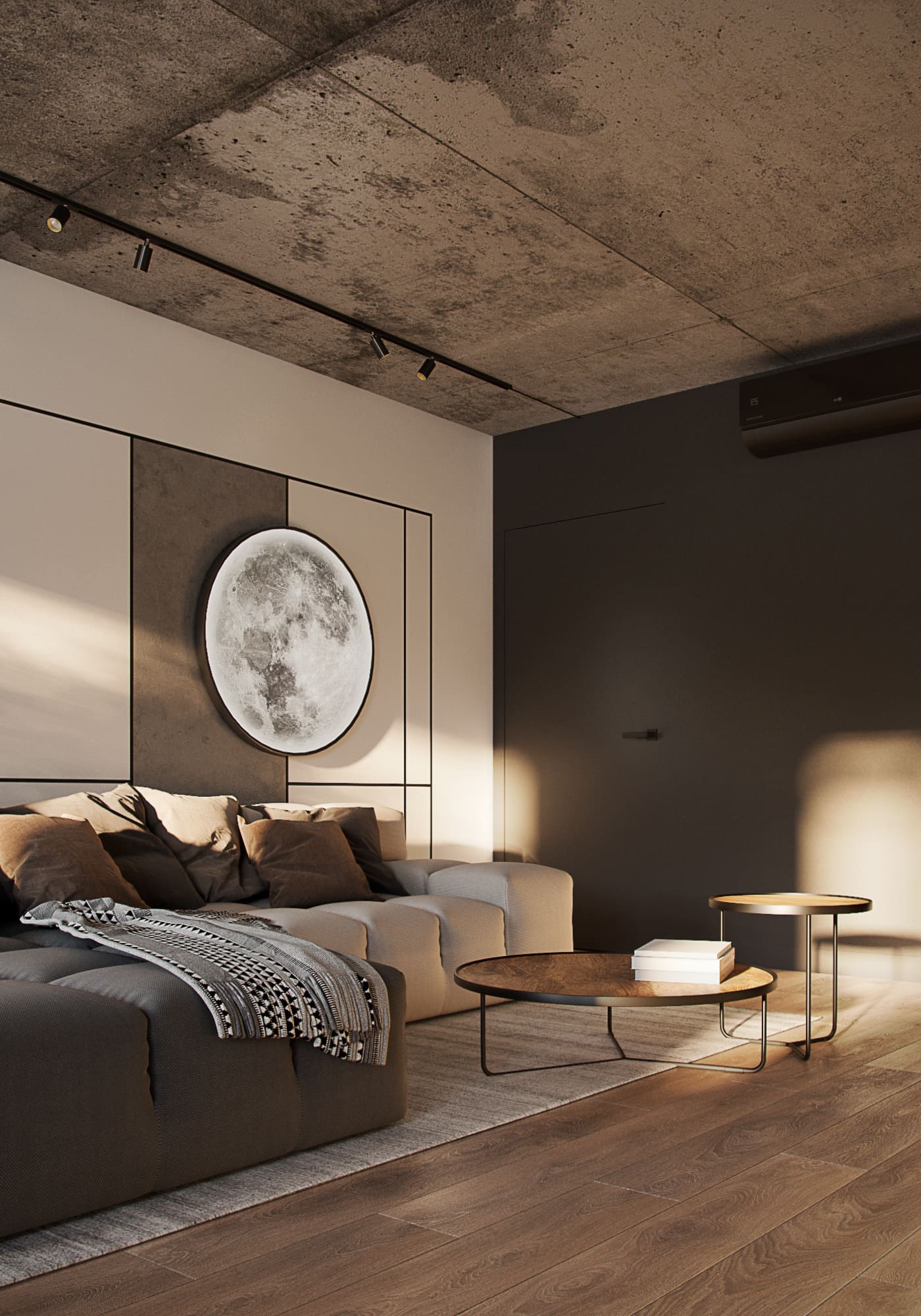 Modern apartment with elements of a loft, kitchen-living room, photo 12