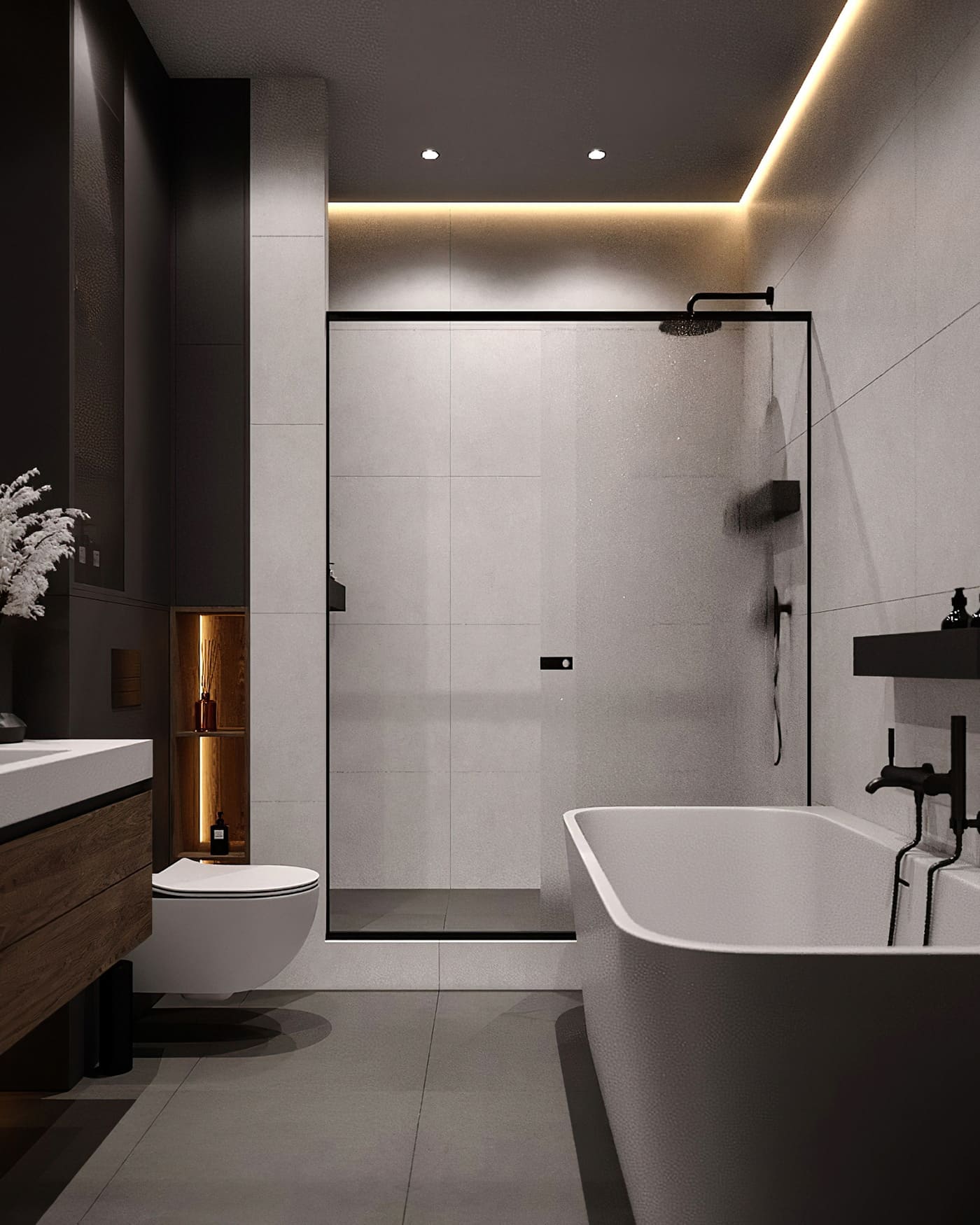 Apartment in dark colors in a modern style, bathroom, photo 8