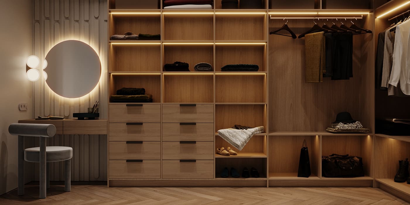 A functional apartment for a creative couple, wardrobe, photo 42