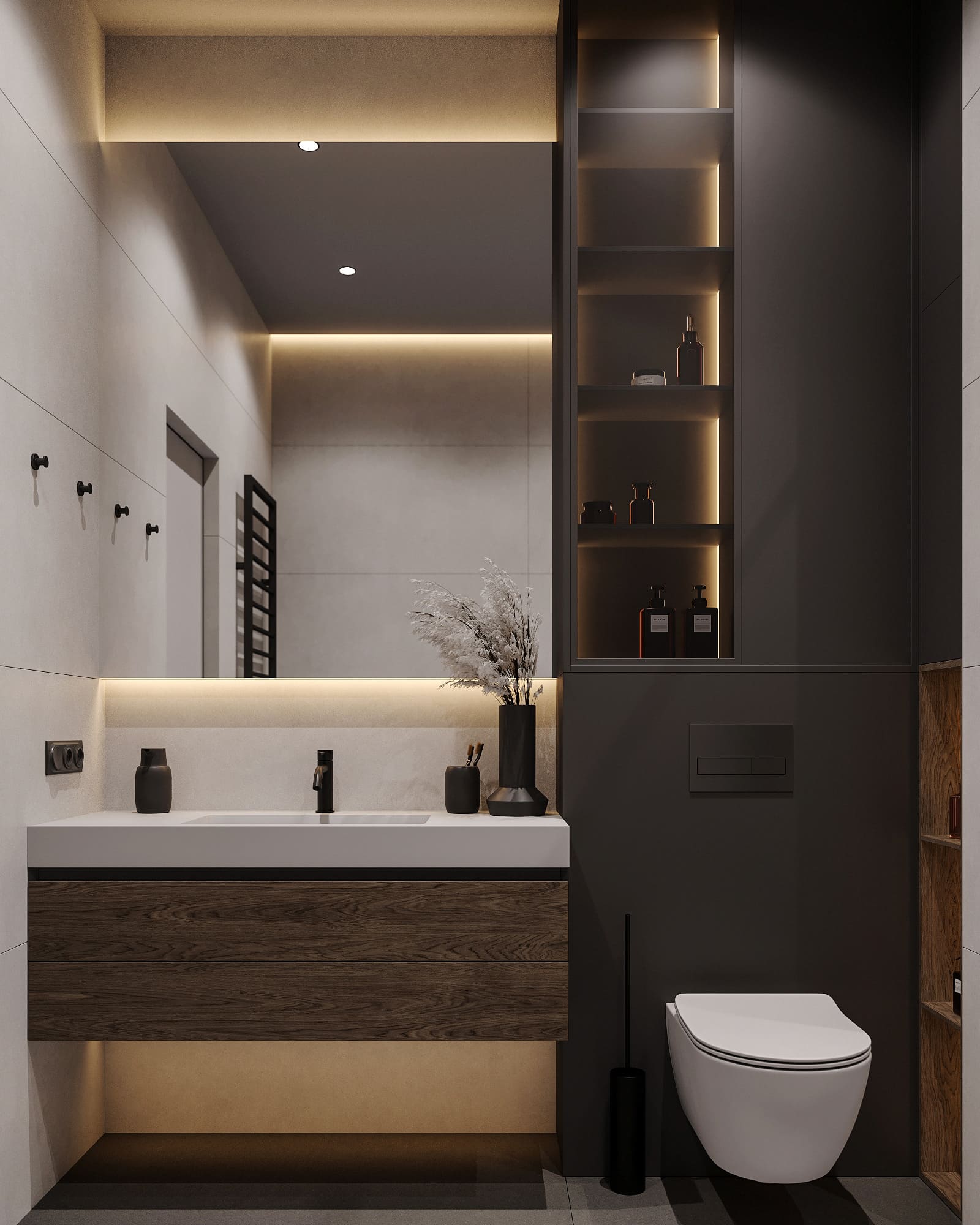 Apartment in dark colors in a modern style, bathroom, photo 3