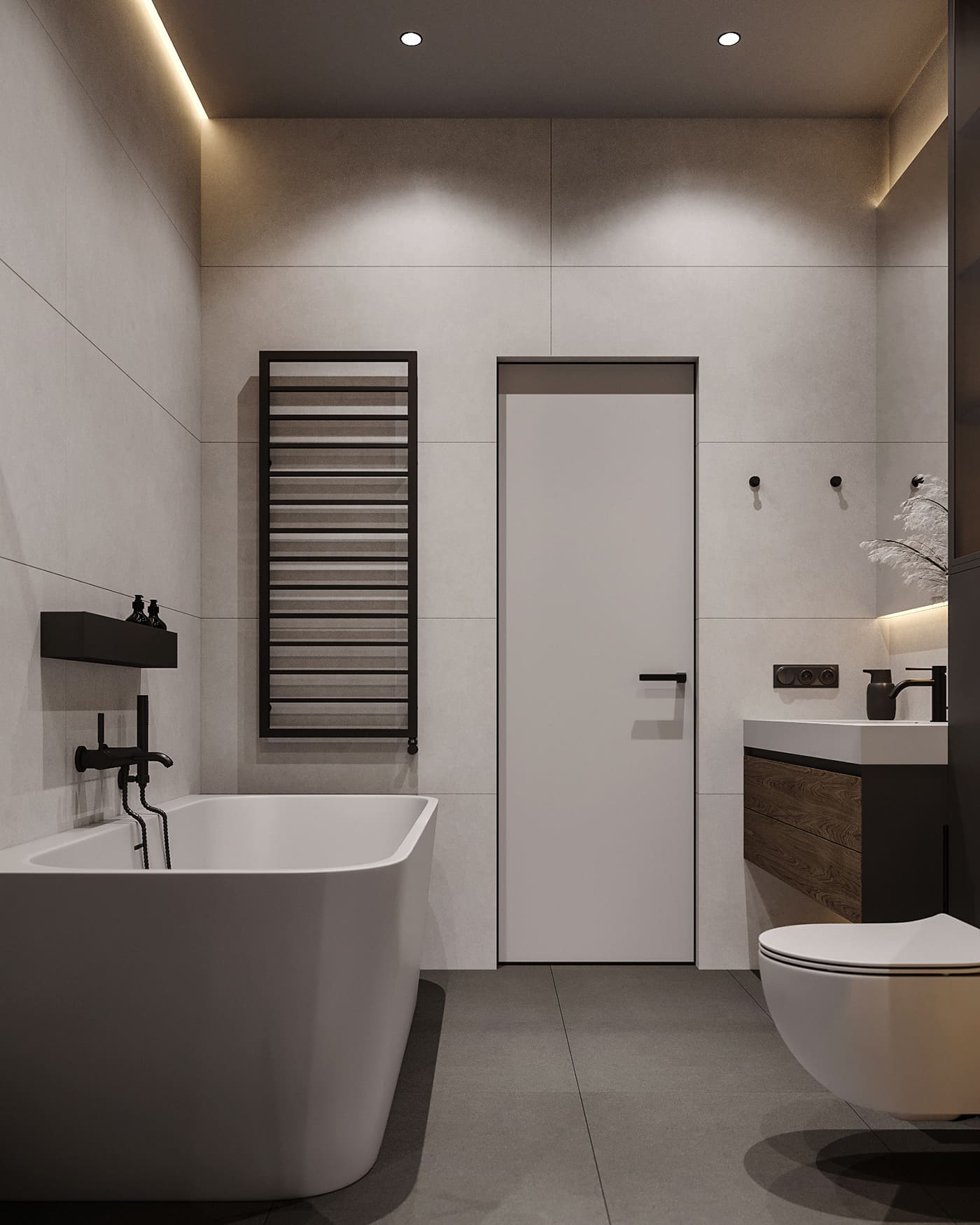 Apartment in dark colors in a modern style, bathroom, photo 1