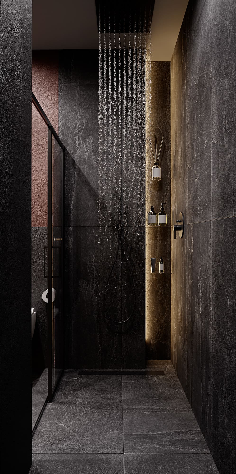 Заміський будинок в темній кольоровій гамі, ванна, фото 41