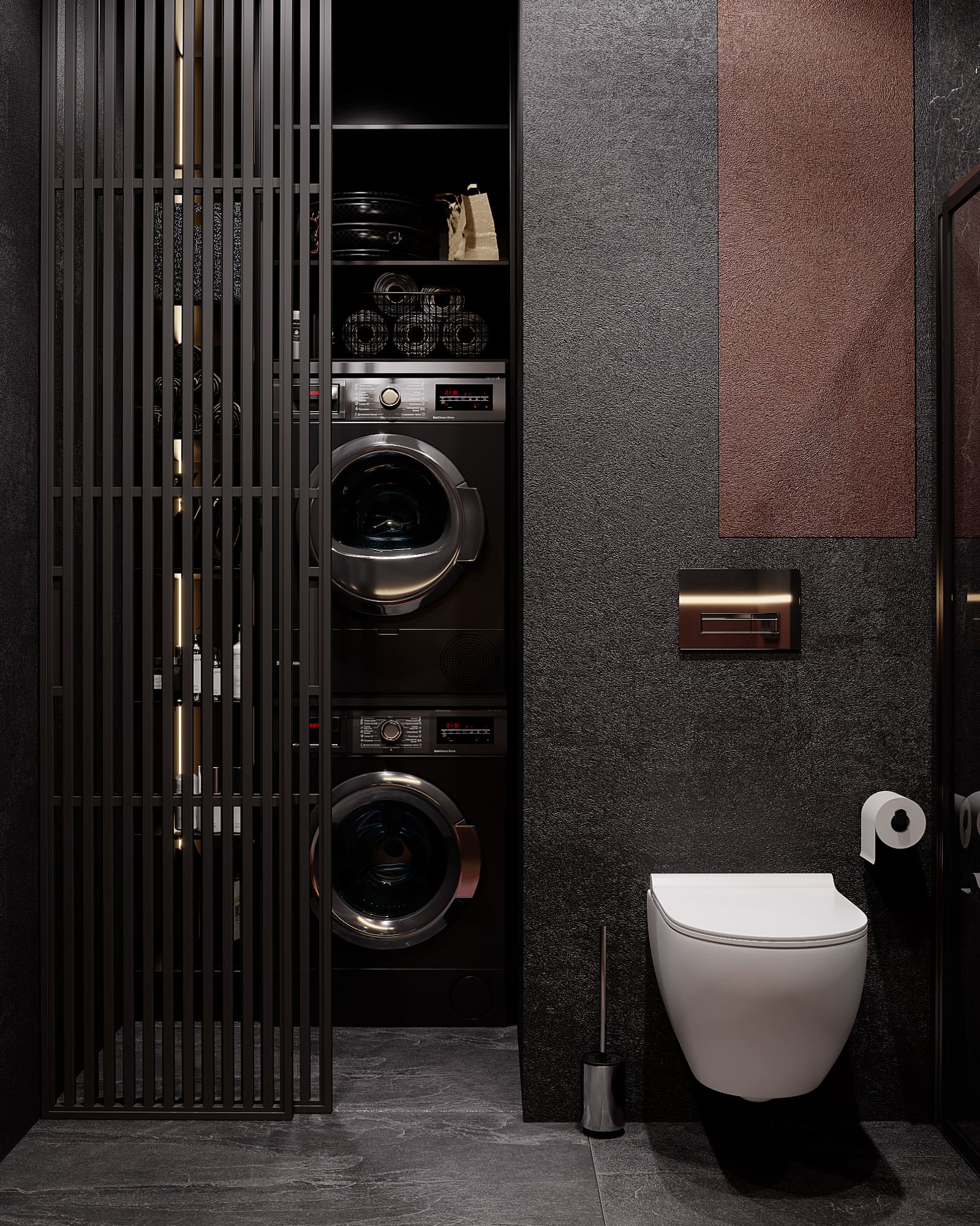 A country house in a dark color scheme, bathroom, photo 39