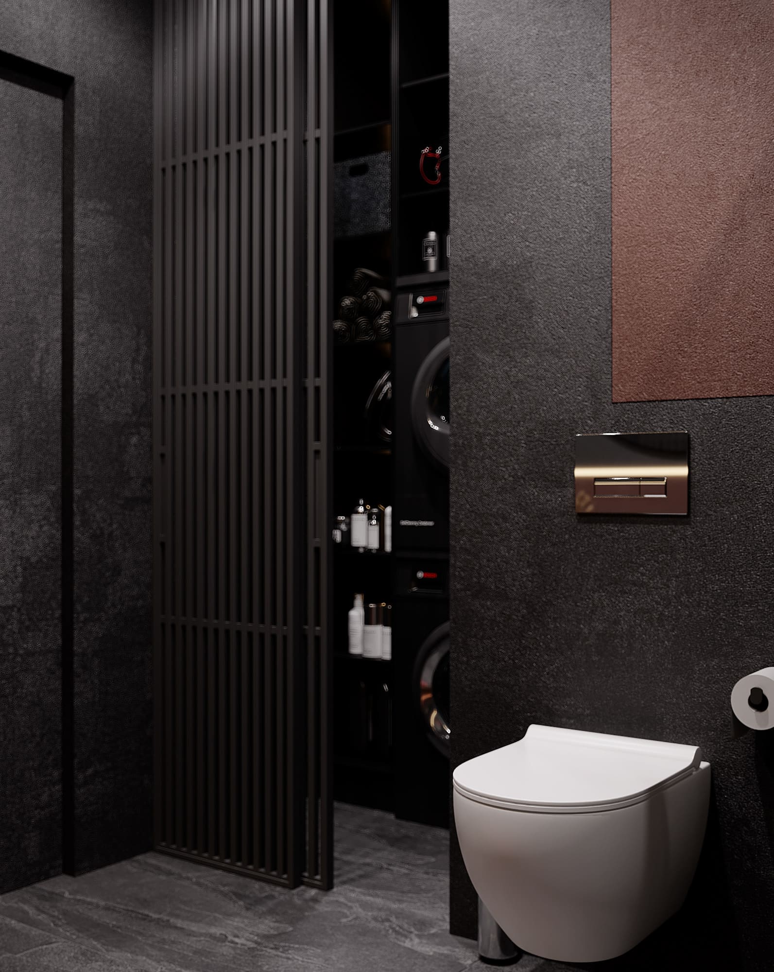 A country house in a dark color scheme, bathroom, photo 38