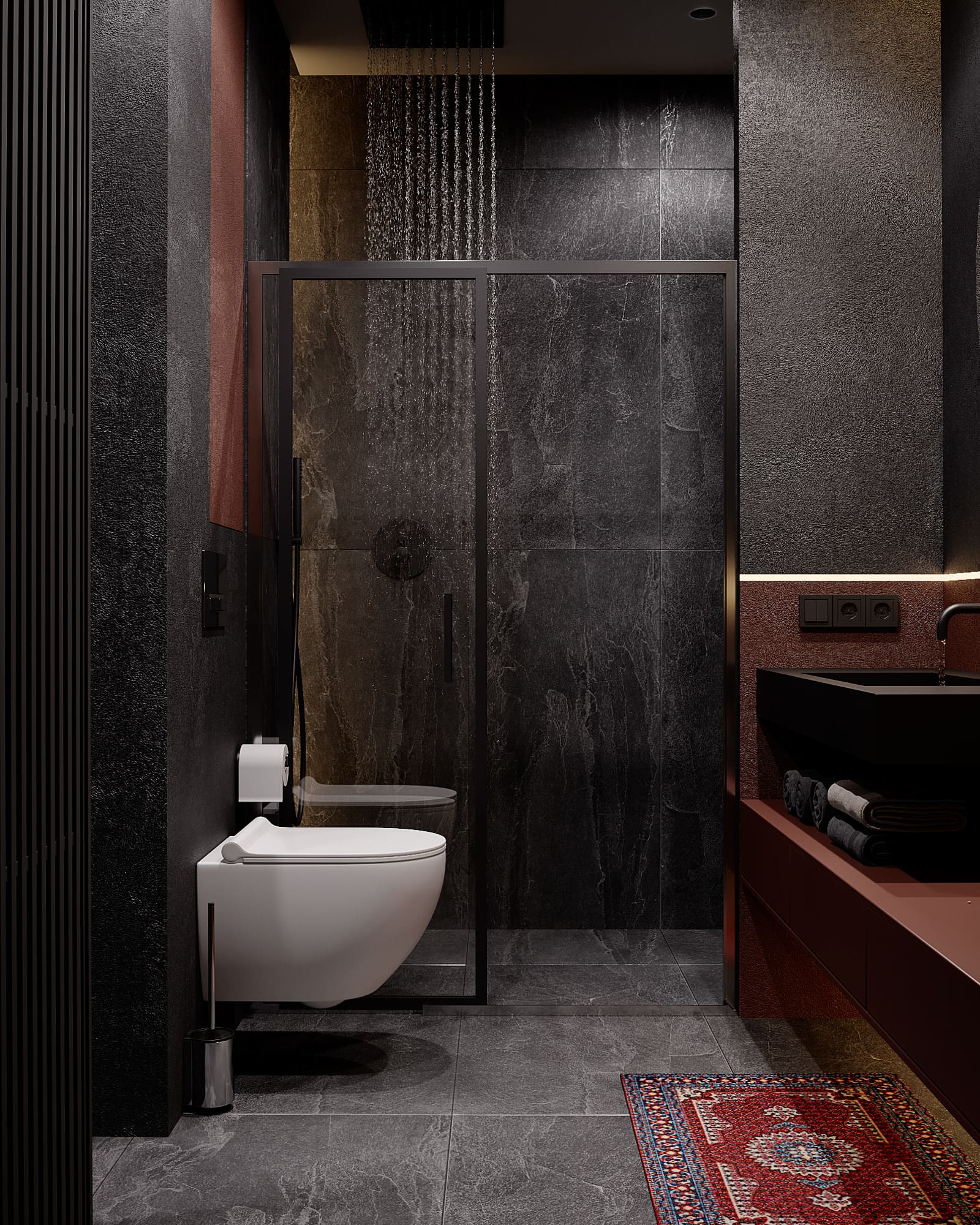 Заміський будинок в темній кольоровій гамі, ванна, фото 37