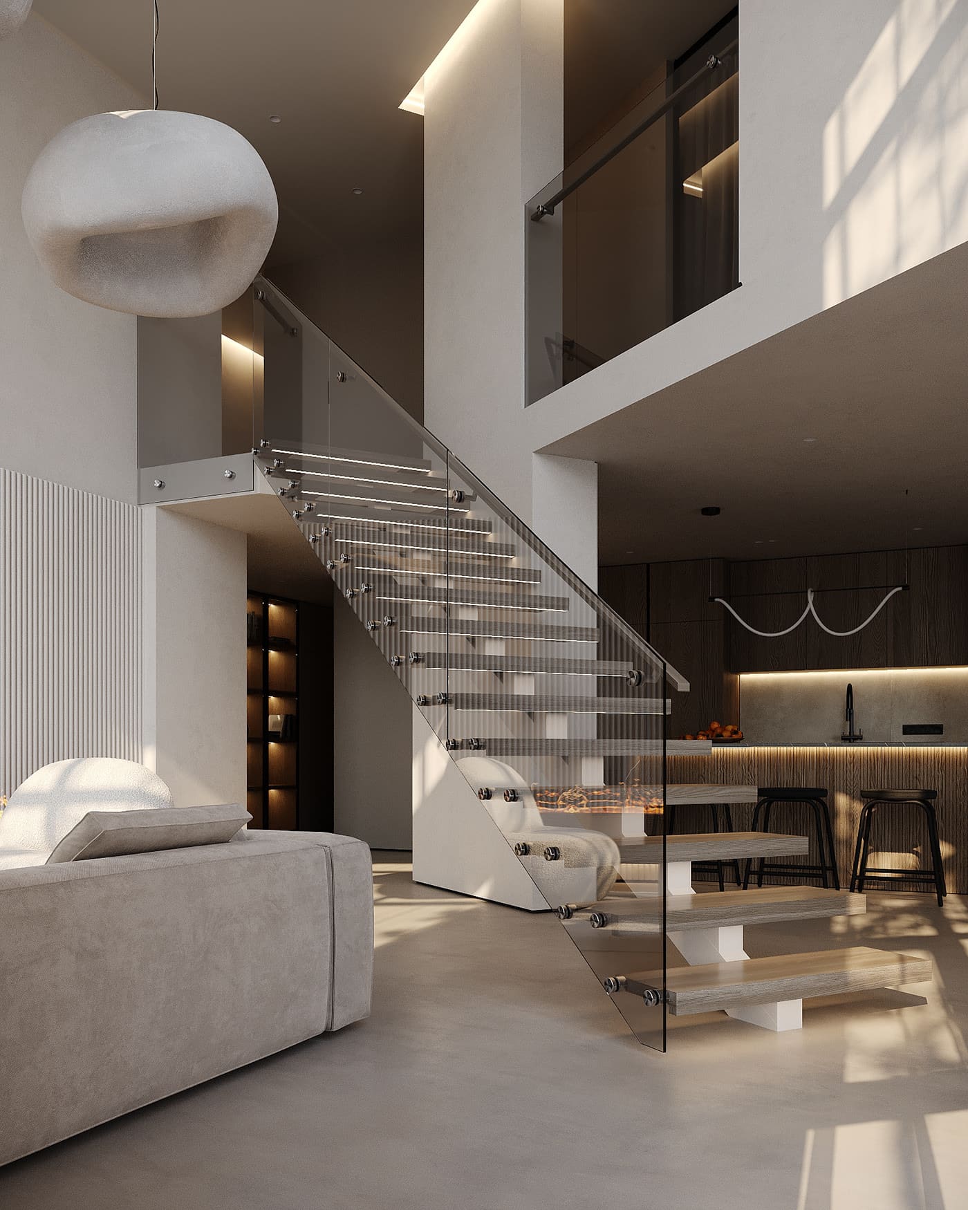 A spacious two-level apartment for a couple with wabi-saba elements, stairs, photo 78