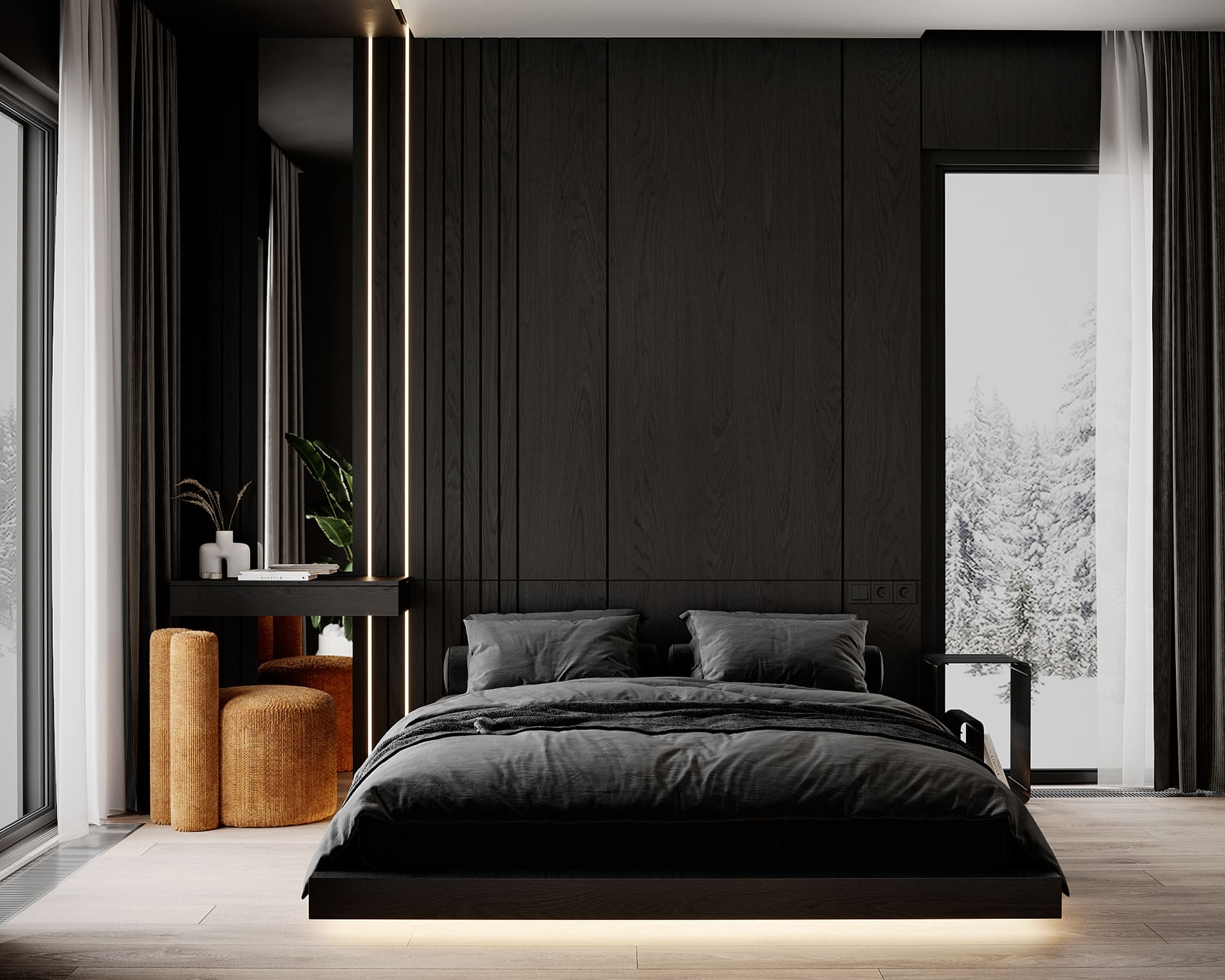 A country house in a dark color scheme, bedroom, photo 36