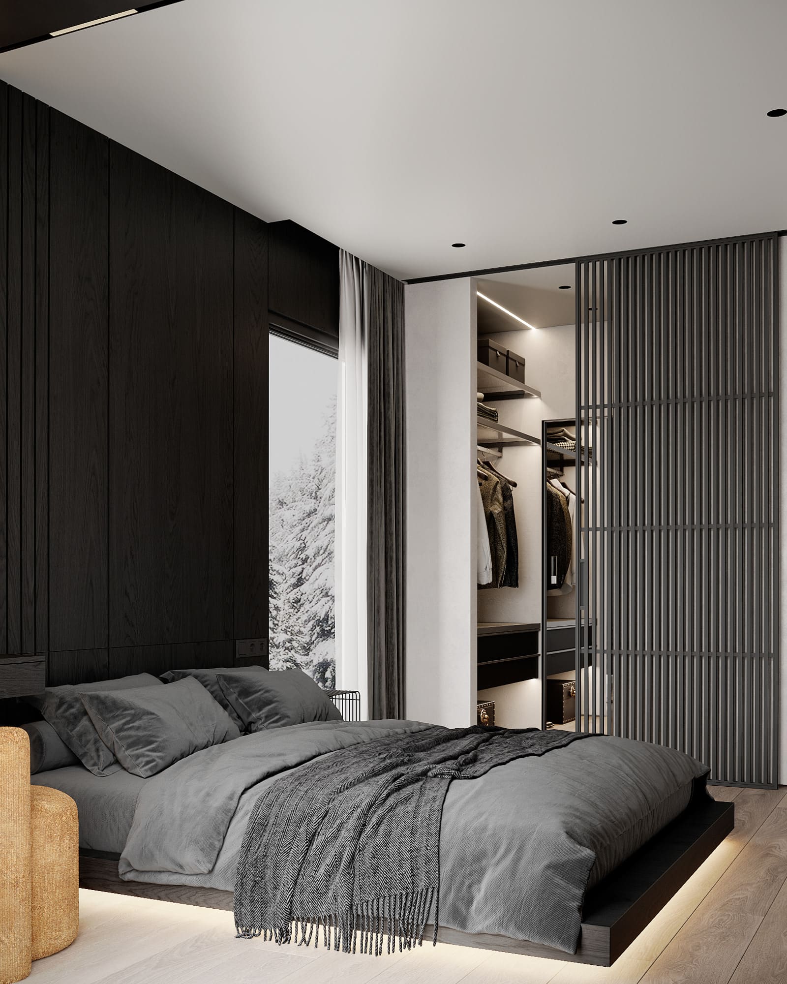 A country house in a dark color scheme, bedroom, photo 34