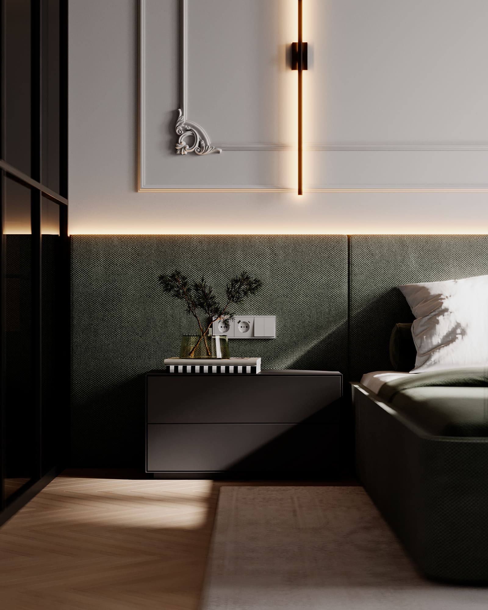 Престижная светлая квартира в стиле минимализм, спальня, фото 54