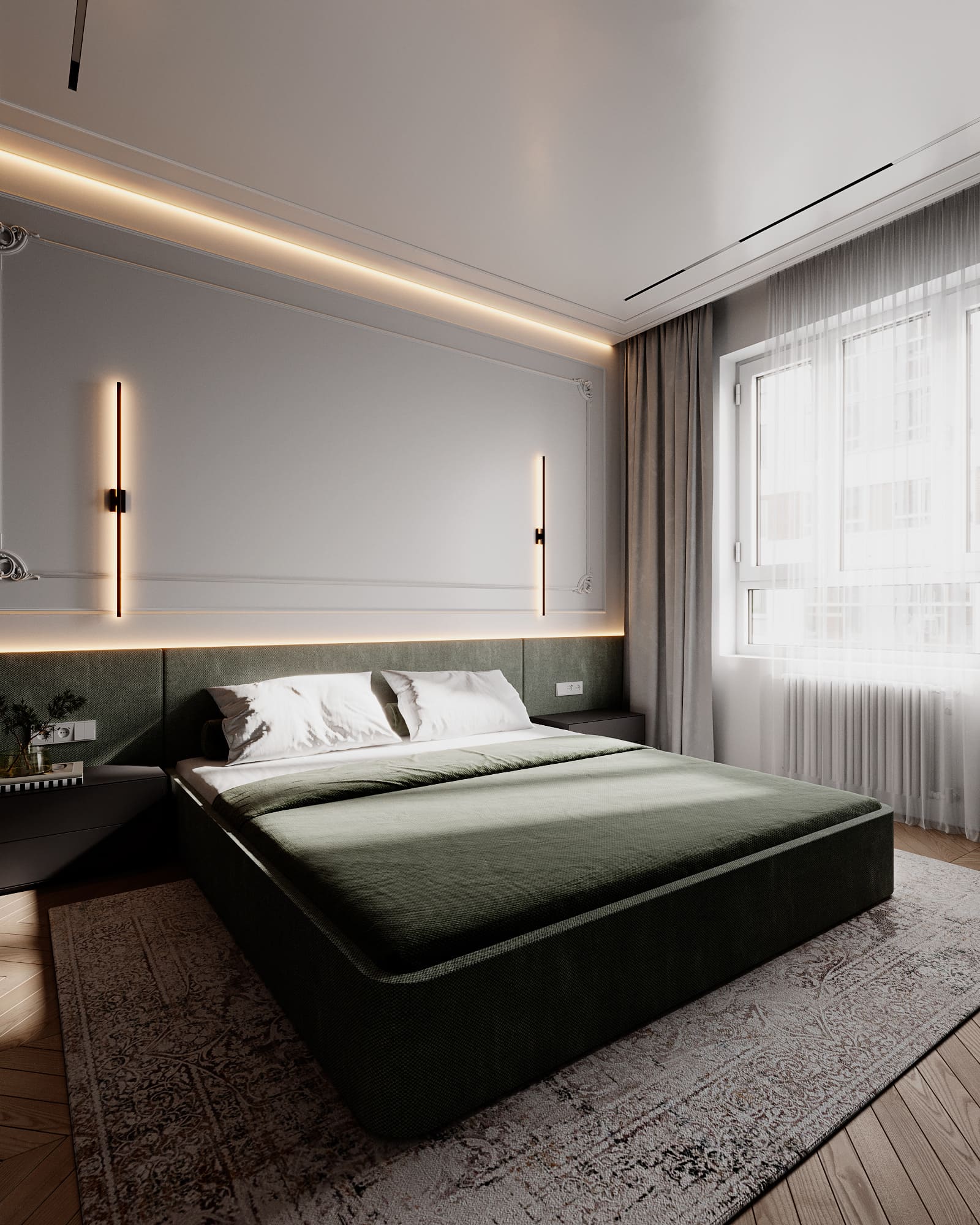 Престижная светлая квартира в стиле минимализм, спальня, фото 53