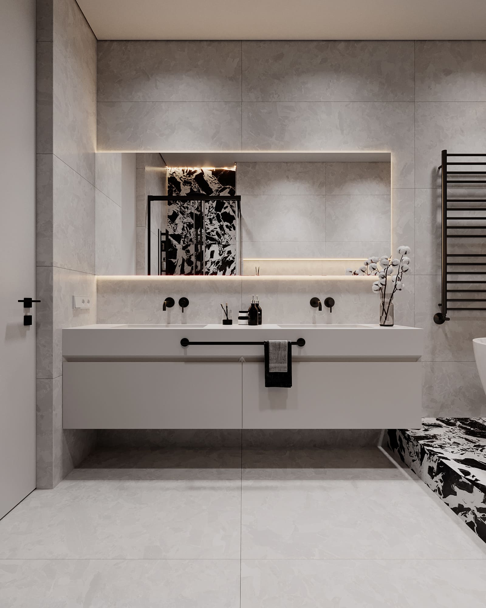 Престижная светлая квартира в стиле минимализм, ванная, фото 27