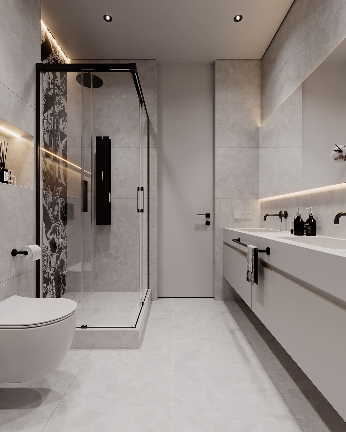 Престижная светлая квартира в стиле минимализм, ванная, фото 26