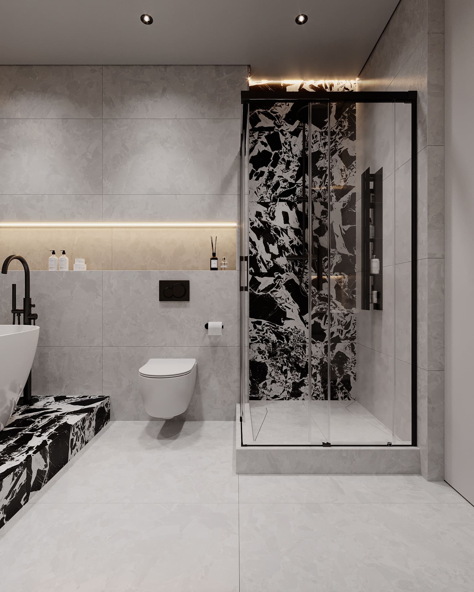 Престижная светлая квартира в стиле минимализм, ванная, фото 24