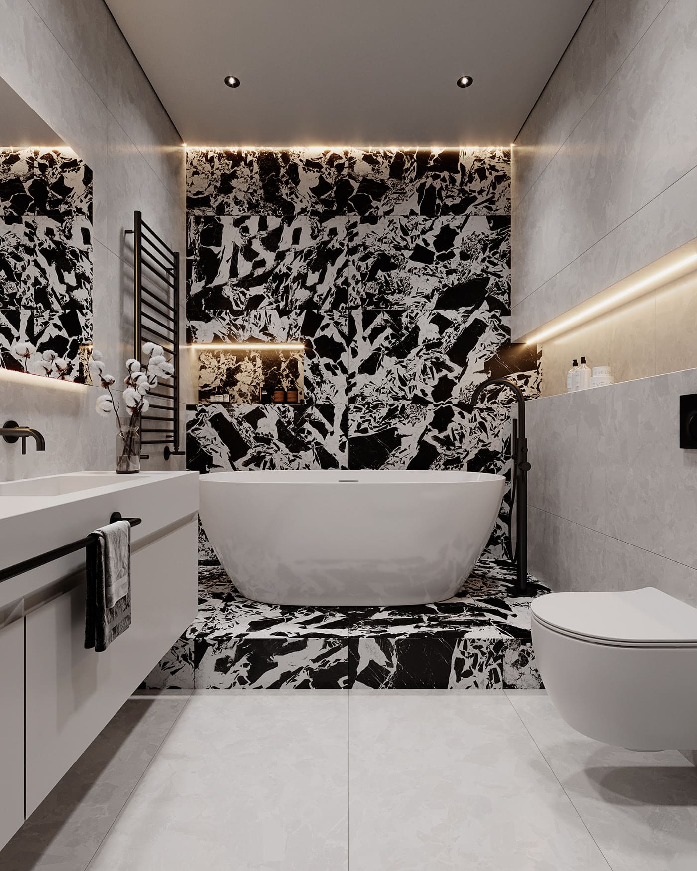 Престижная светлая квартира в стиле минимализм, ванная, фото 22