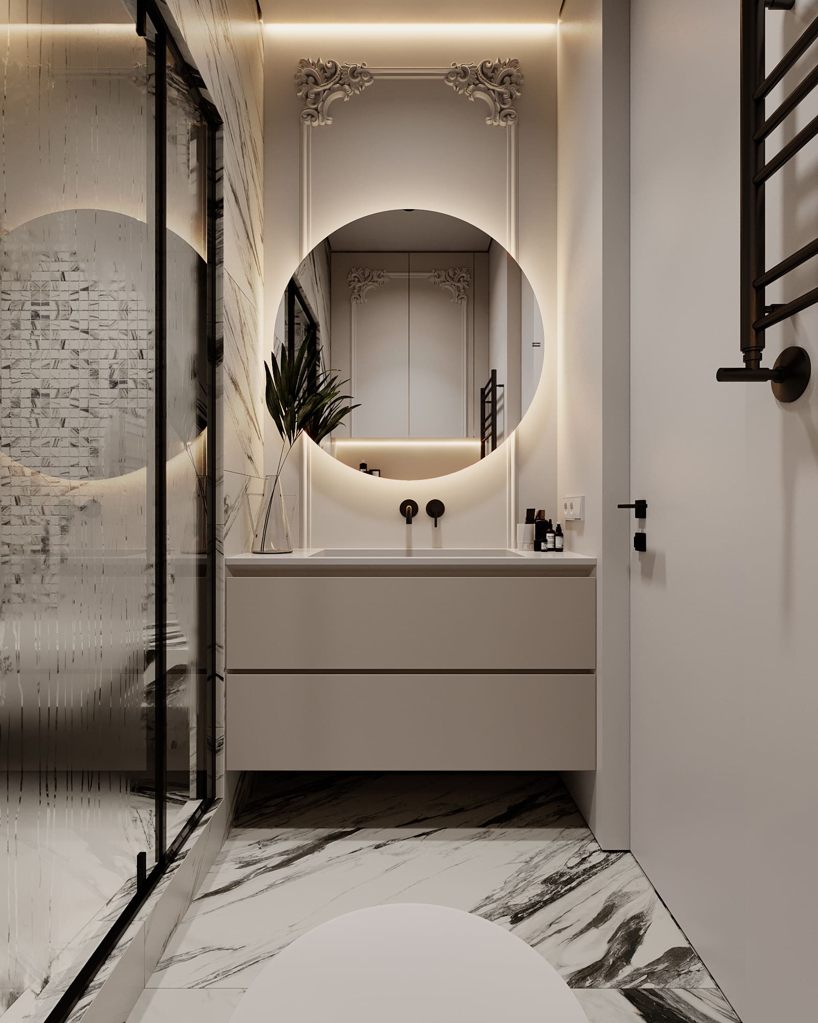 Престижная светлая квартира в стиле минимализм, ванная, фото 21