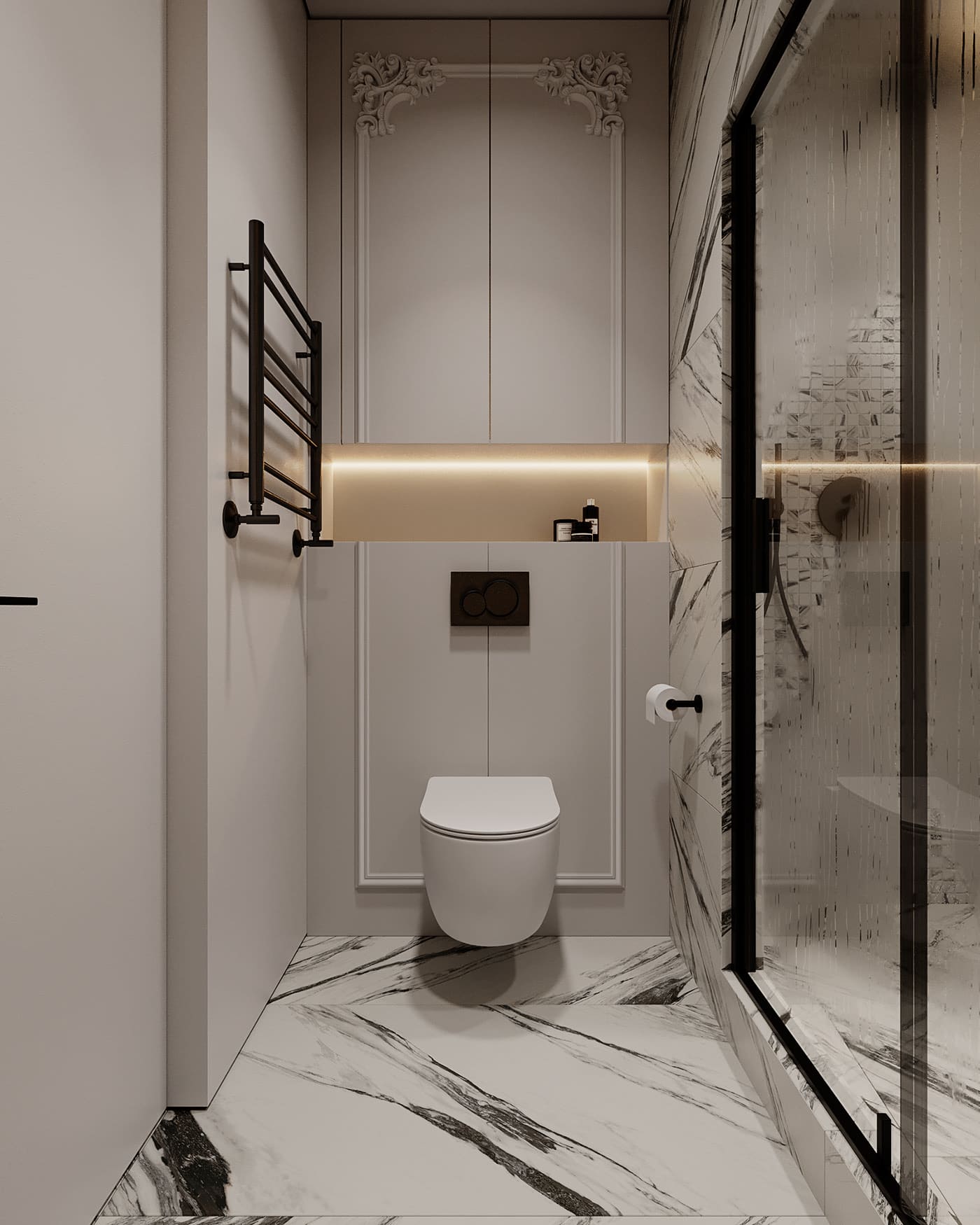 Престижная светлая квартира в стиле минимализм, ванная, фото 20