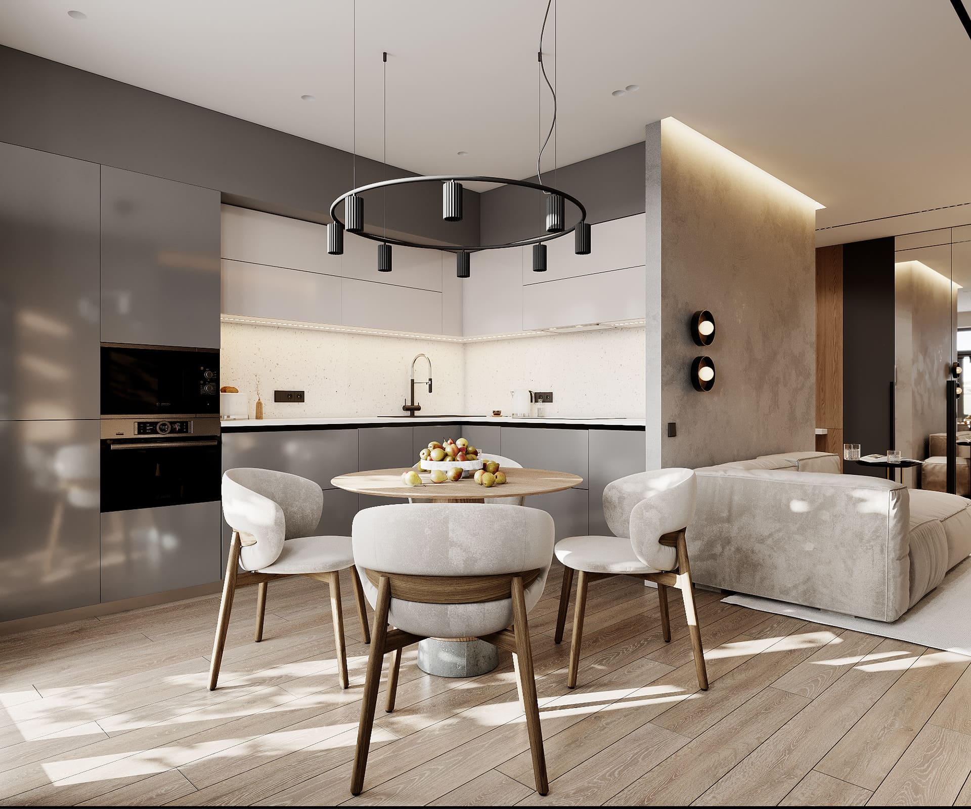 Лаконичная квартира в стиле минимализм, кухня-гостинная, фото 14