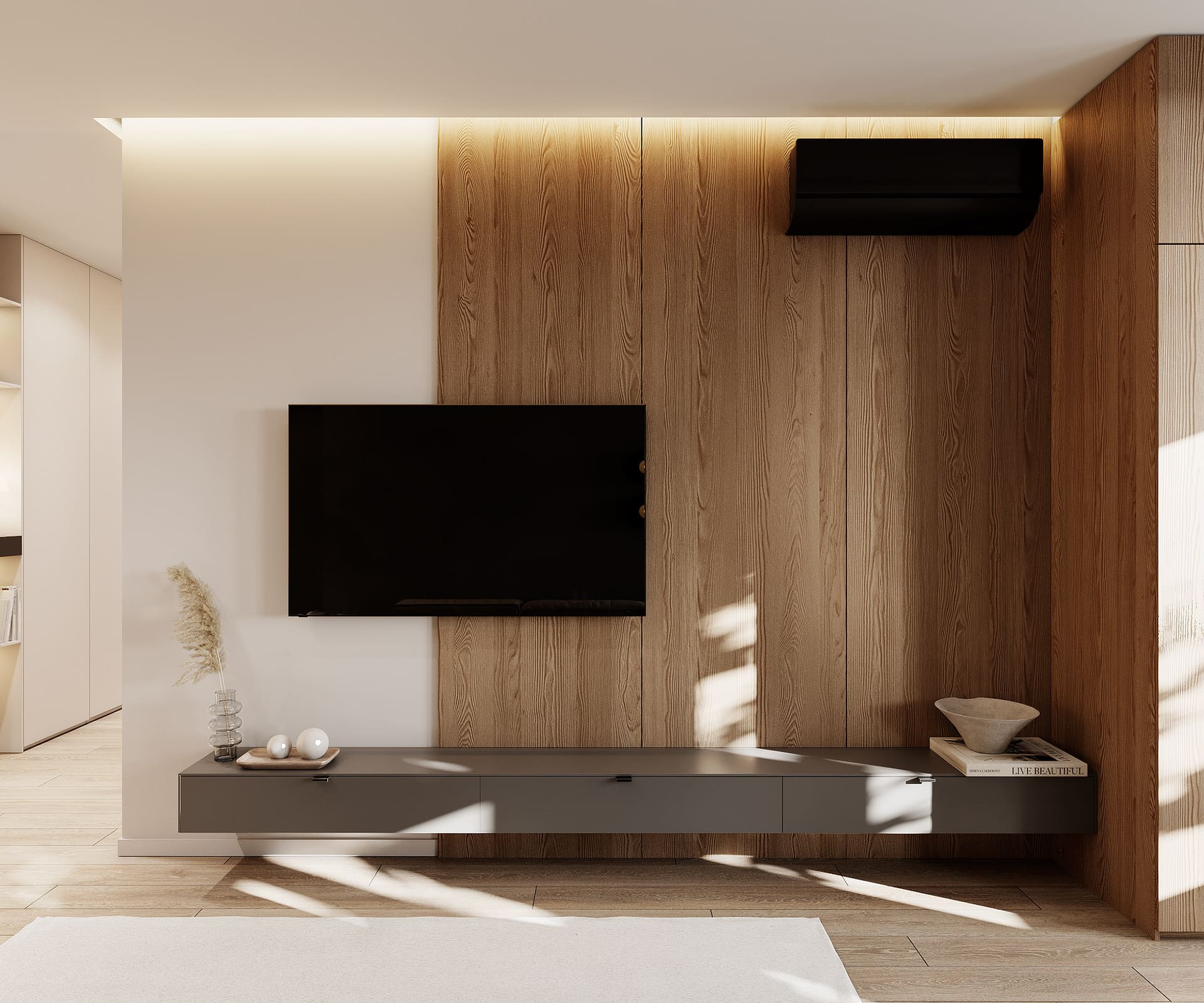 Лаконічна квартира у стилі мінімалізм, кухня-вітальня, фото 10