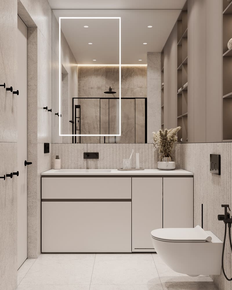 Spacious minimalist apartment in warm colors, bathroom, photo 25