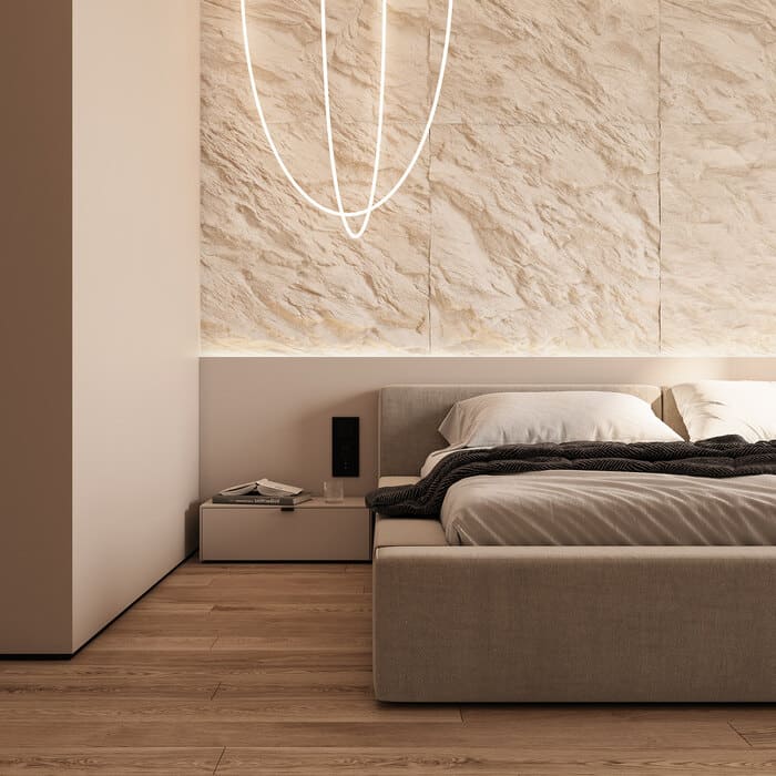 Spacious minimalist apartment in warm colors, bedroom, photo 38