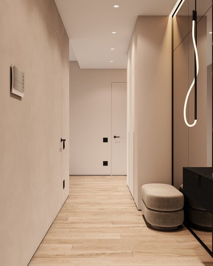 Просторная минималистичная квартира в теплых тонах, коридор, фото 2