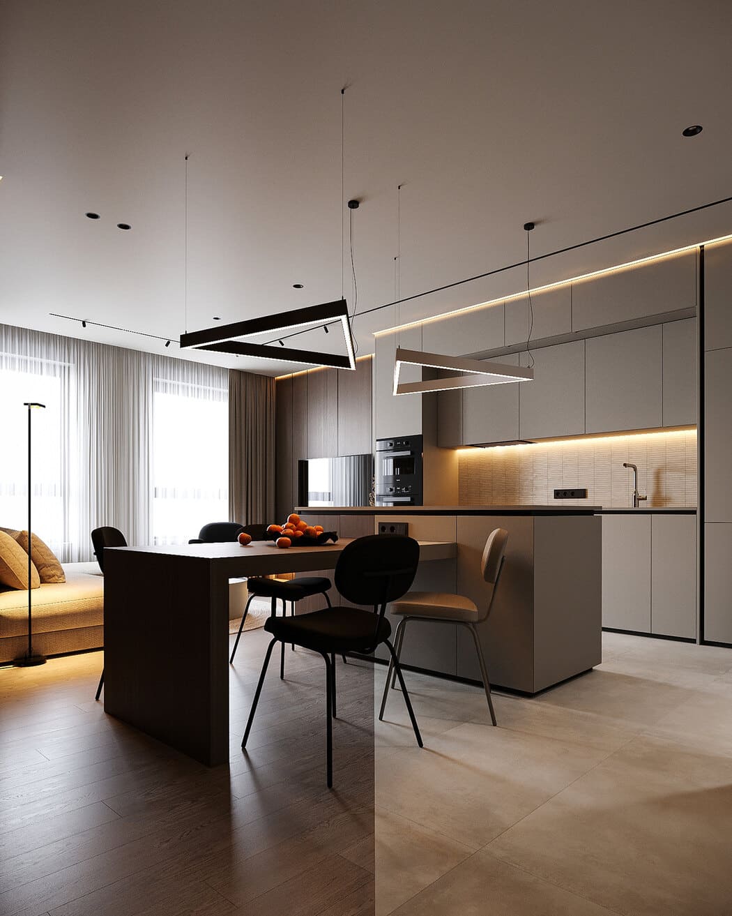 Modern apartment in calm colours, kitchen-living room, photo 57