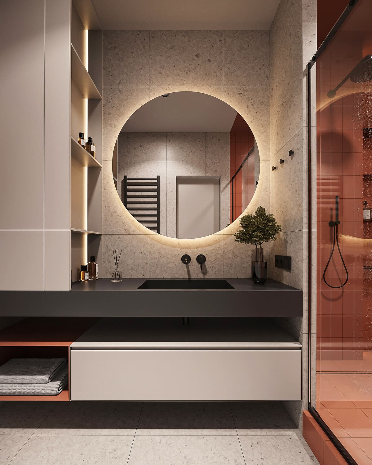 Минималистичная квартира с контрастными акцентами в стиле минимализма, ванная, фото 11