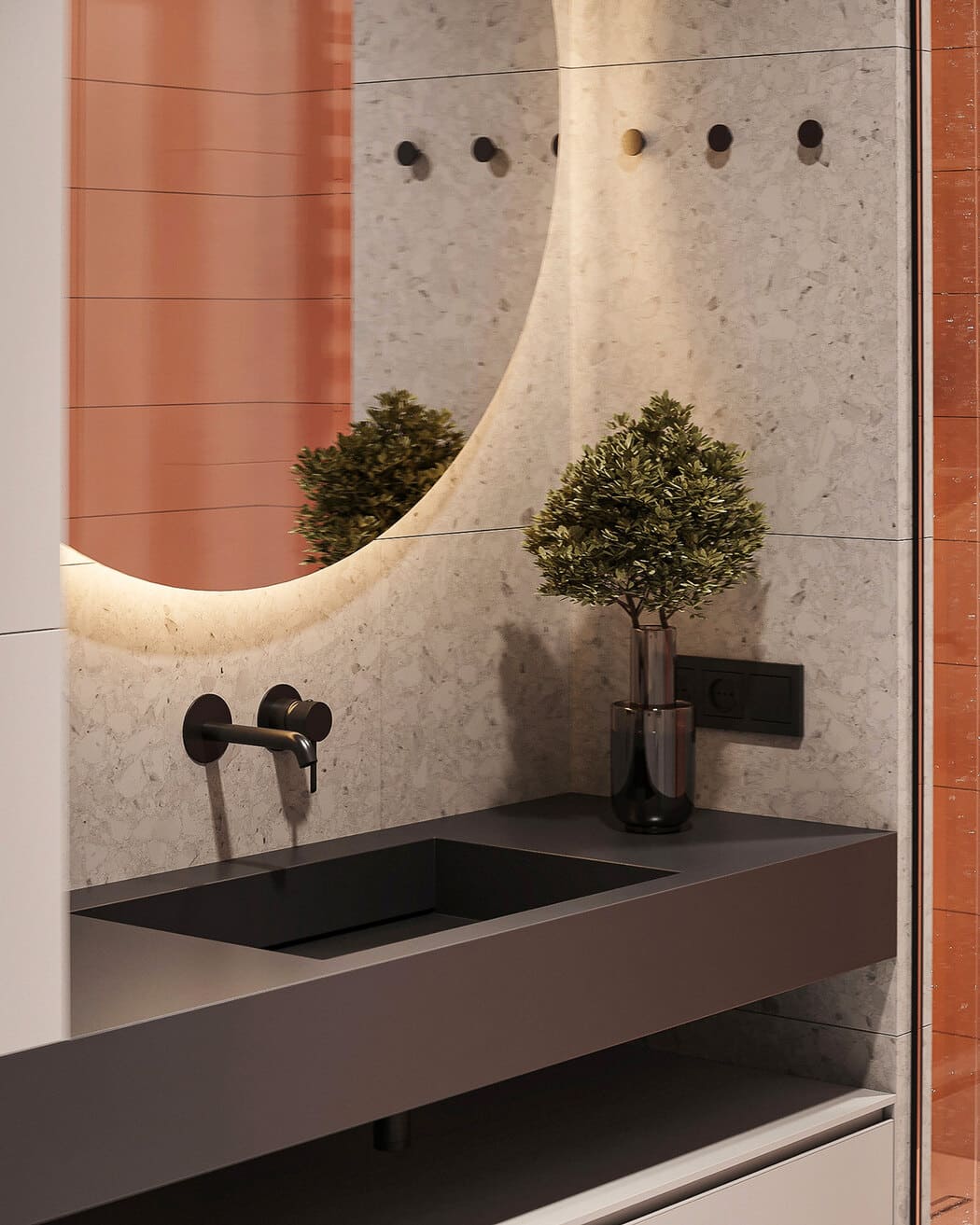 Минималистичная квартира с контрастными акцентами в стиле минимализма, ванная, фото 10