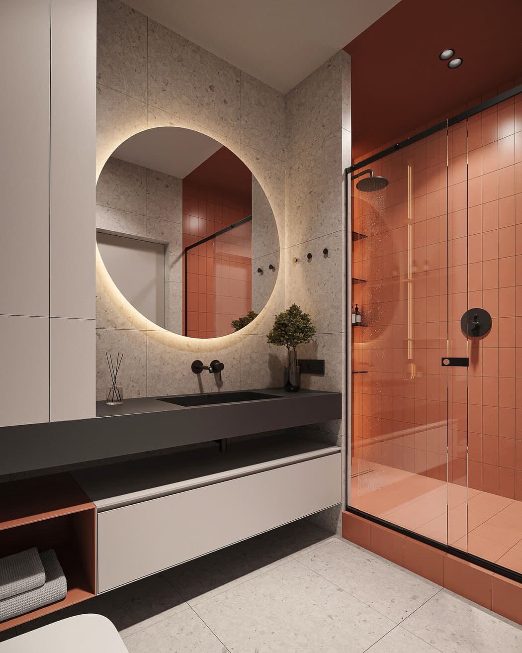 Минималистичная квартира с контрастными акцентами в стиле минимализма, ванная, фото 9